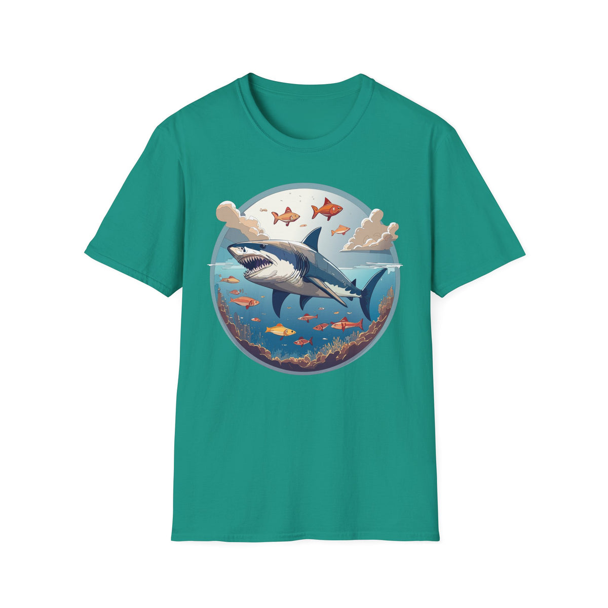 Great White Shark Ocean Scene T-Shirt | Shark Graphic Tee, Marine Life Art