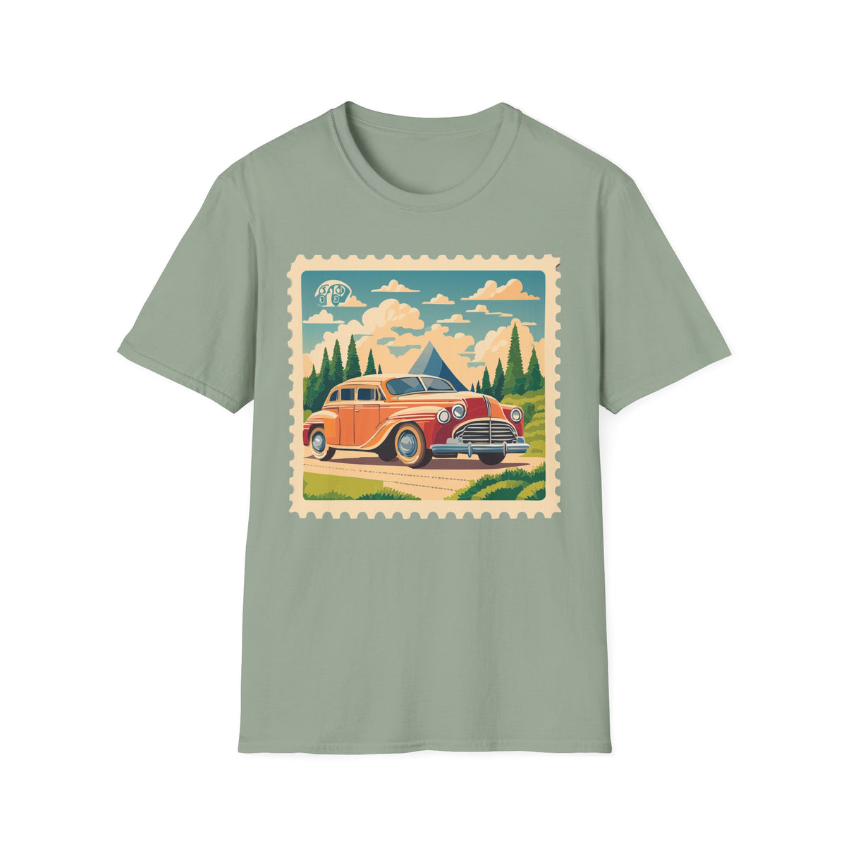 Vintage Road Trip Car T-Shirt | Retro Camper Scenic Stamp Graphic Tee Unisex 100 Cotton Gildan T-Shirt