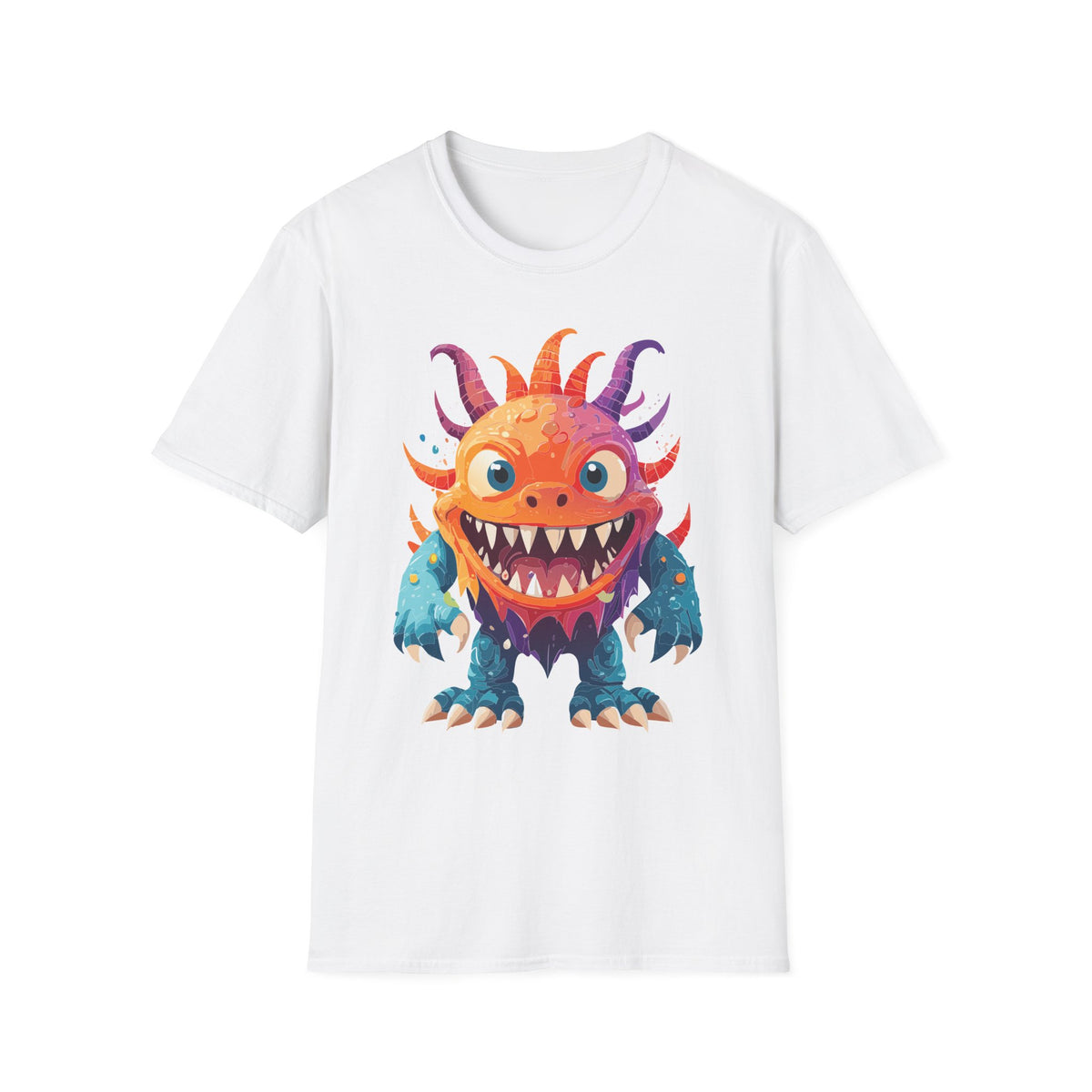 Colorful Cartoon Monster T-Shirt | Cute Spiky Halloween Creature Graphic Design Unisex 100 Cotton Gildan T-Shirt