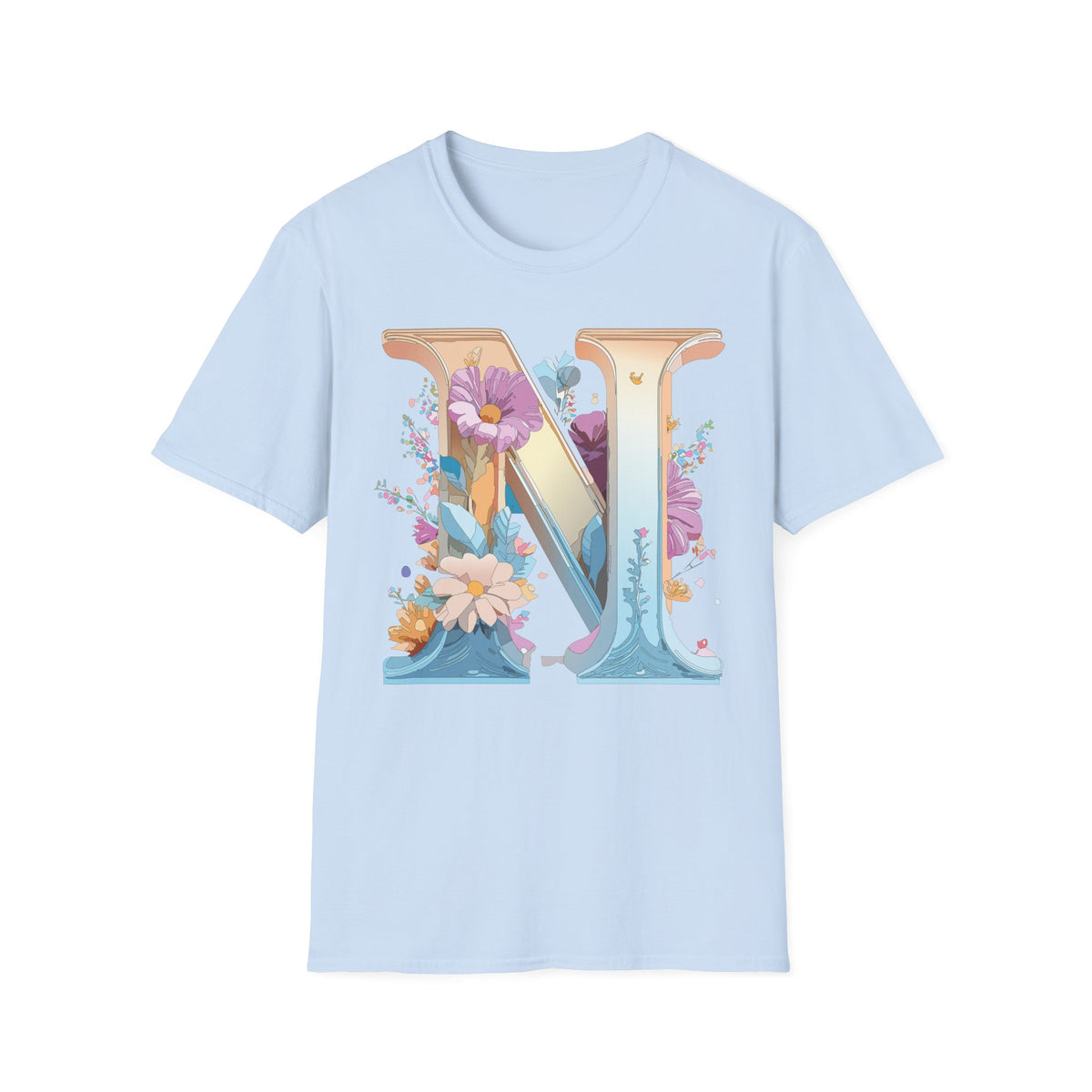 Floral Letter N T-Shirt | Monogram Initial Tee, Botanical Alphabet Shirt