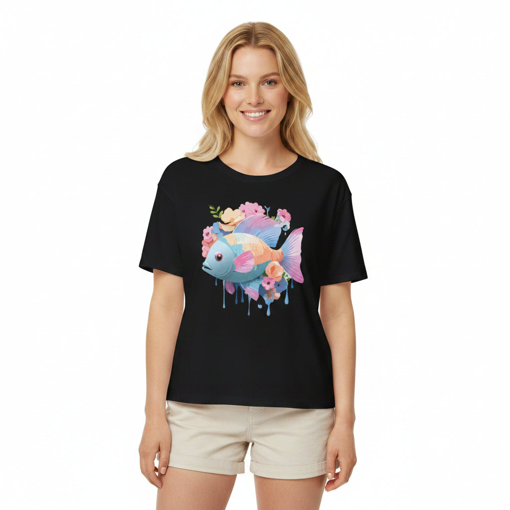 Fish Art Design Graphic Tee Unisex Short Sleeve T Shirt With Fish Artwork Premium Cotton