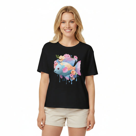 Fish Art Design Graphic Tee Unisex Short Sleeve T Shirt With Fish Artwork Premium Cotton