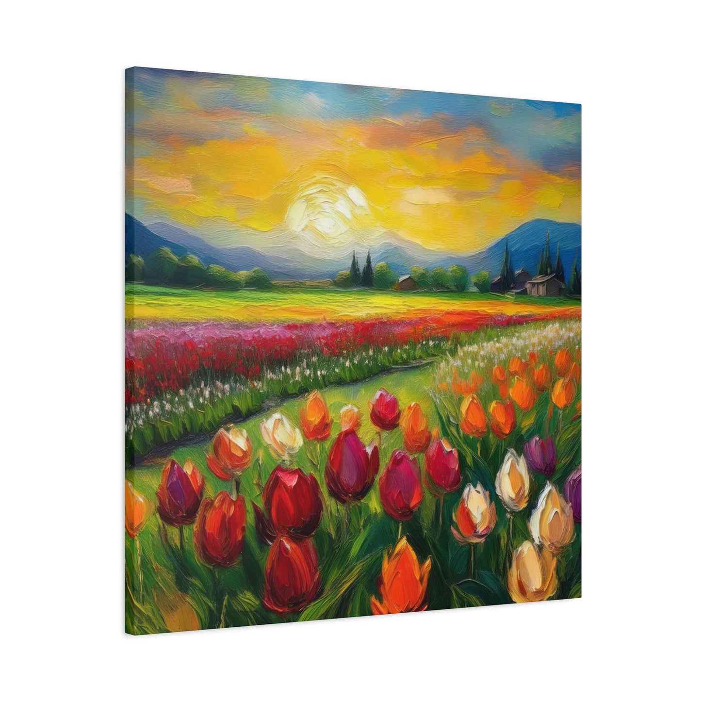 Tulips Fields Print Canvas, Floral Oil Paint Print 20x20, 24x24, 30x30, 32x32, 36x36 Art Design Pine-Wood Inner Frame MC-149