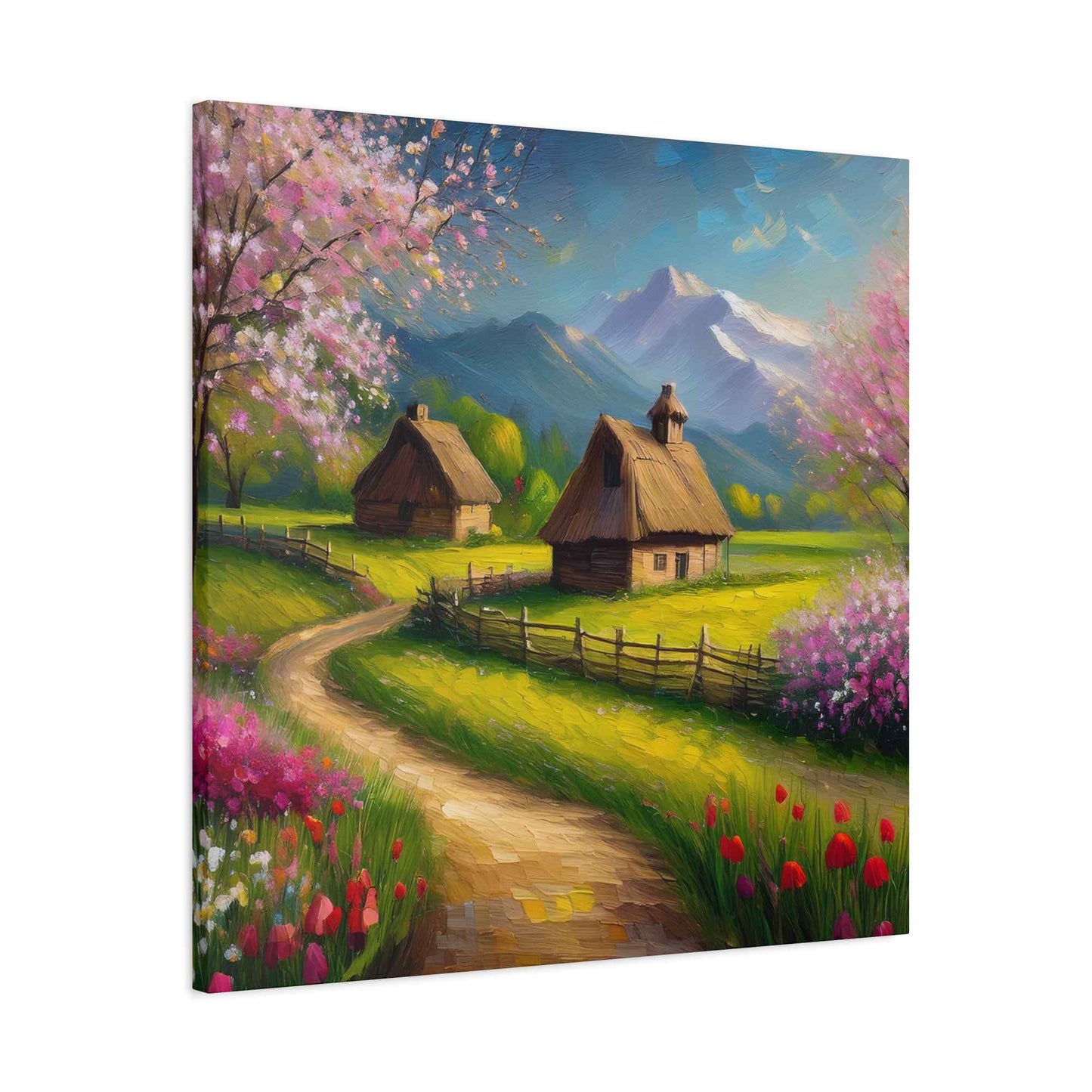 Countryside Spring Print Canvas, Oil Paint Print 20x20, 24x24, 30x30, 32x32, 36x36 Art Design Pine-Wood Inner Frame MC-108