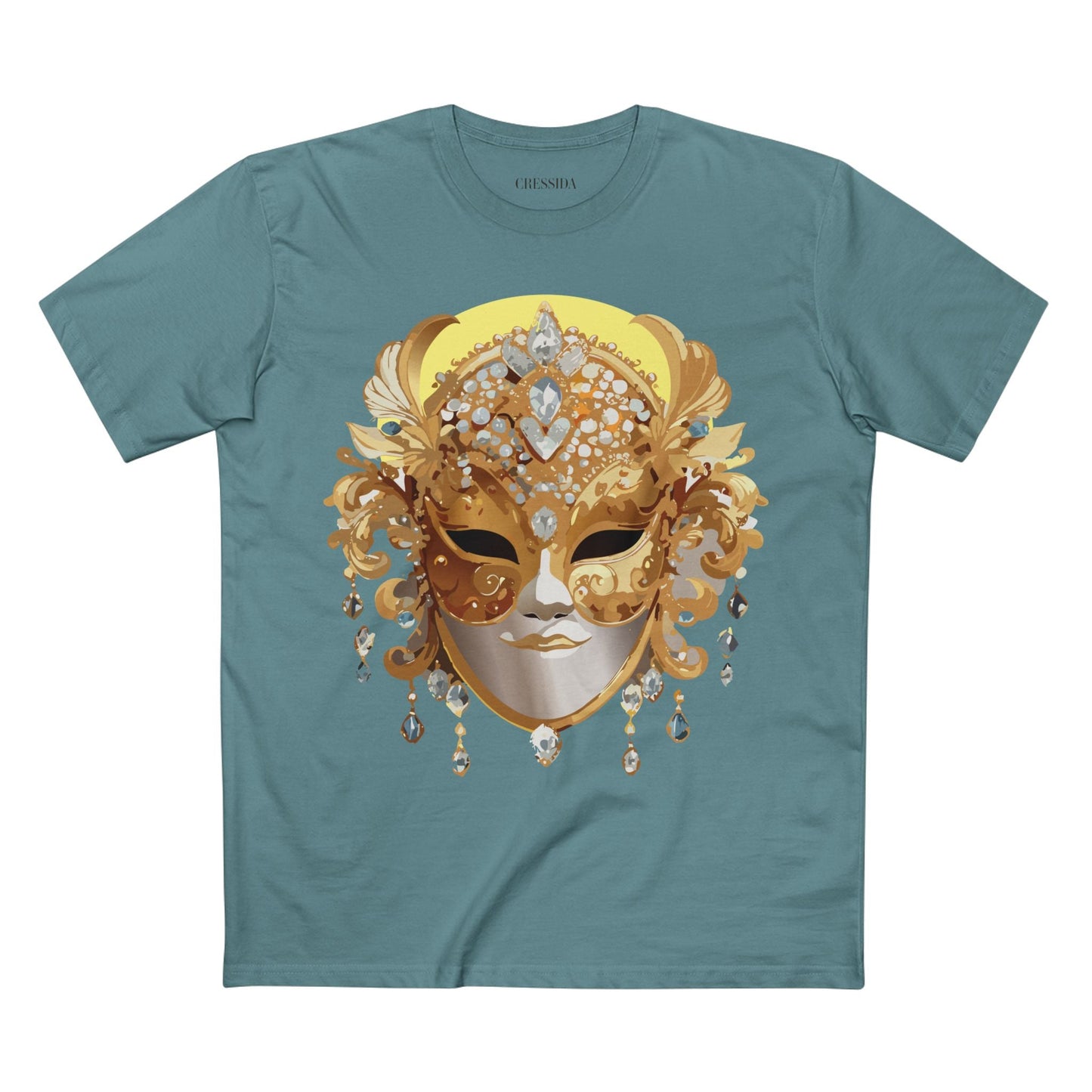 Carnival Mask Graphic T-Shirt Unisex 100 Cotton With Antique Gold Art Design Tee 7