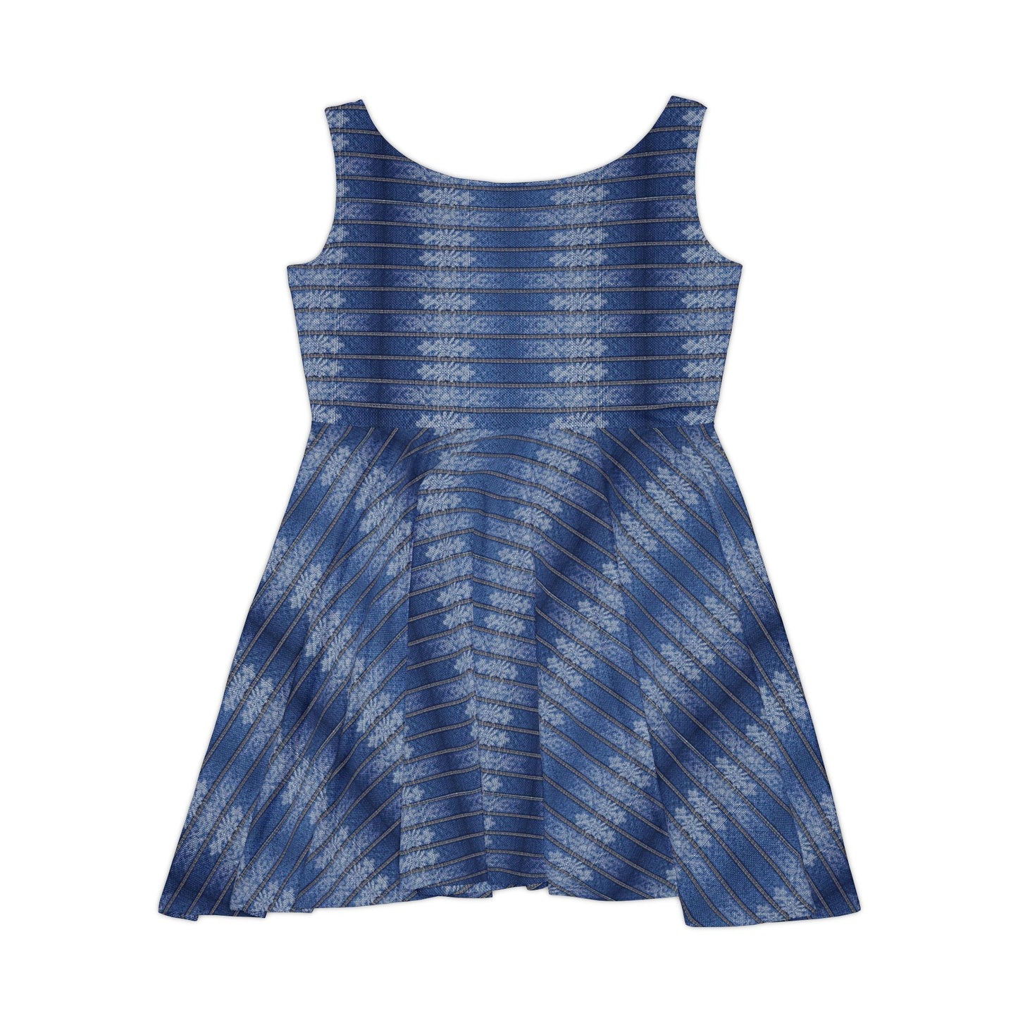 Women Denim Print Skater Dress, Denim Print Poly-Span Dress - 28