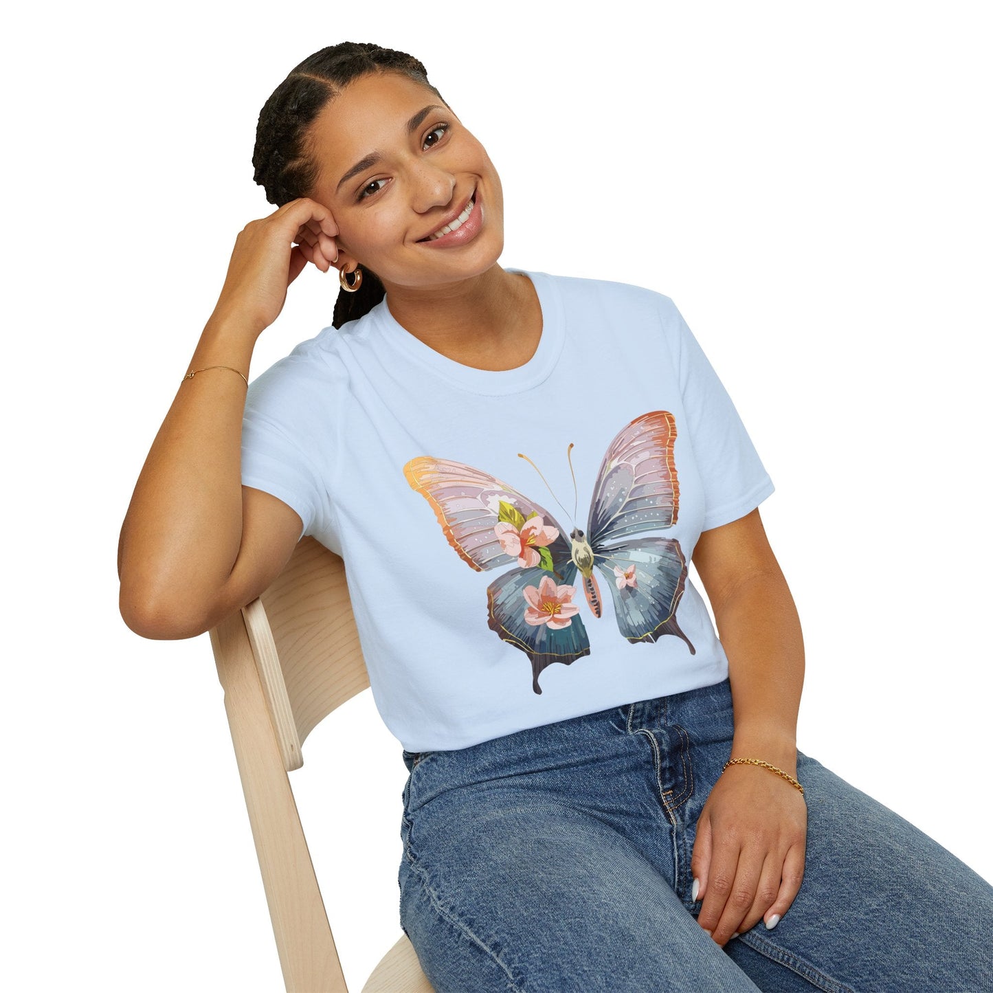 Butterfly Print T Shirt For Men Women Unisex Monarch Design Softstyle Cotton Tee