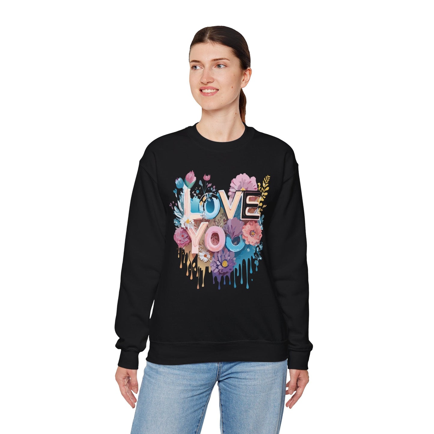 Floral Love Sweatshirt Unisex Heavy Blend Crewneck Valentine Day Flower Print Cozy Fleece Warm Gift