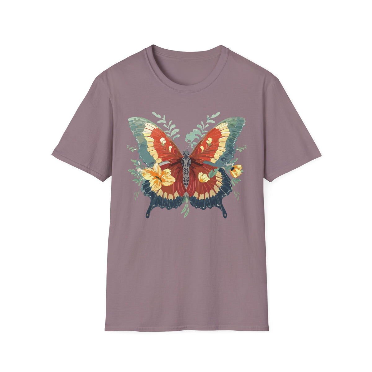 Red and Green Butterfly T-Shirt | Floral Wings Graphic Tee Unisex 100 Cotton Gildan T-Shirt