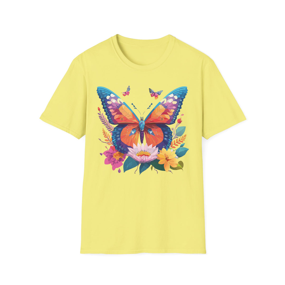 Colorful Butterfly Illustration T-Shirt | Floral Wings Print Graphic Tee Unisex 100 Cotton Gildan T-Shirt