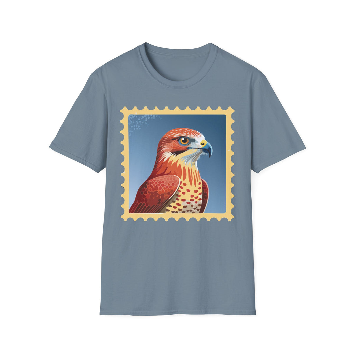 Red Hawk Portrait T-Shirt | Falcon Stamp Graphic Tee Unisex 100 Cotton Gildan T-Shirt