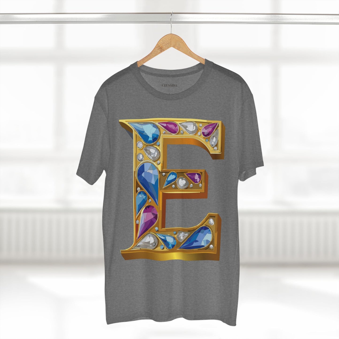 Letter E Graphic Design Tee Unisex 100 Cotton With Antique Gold Letters Artwork T-Shirt