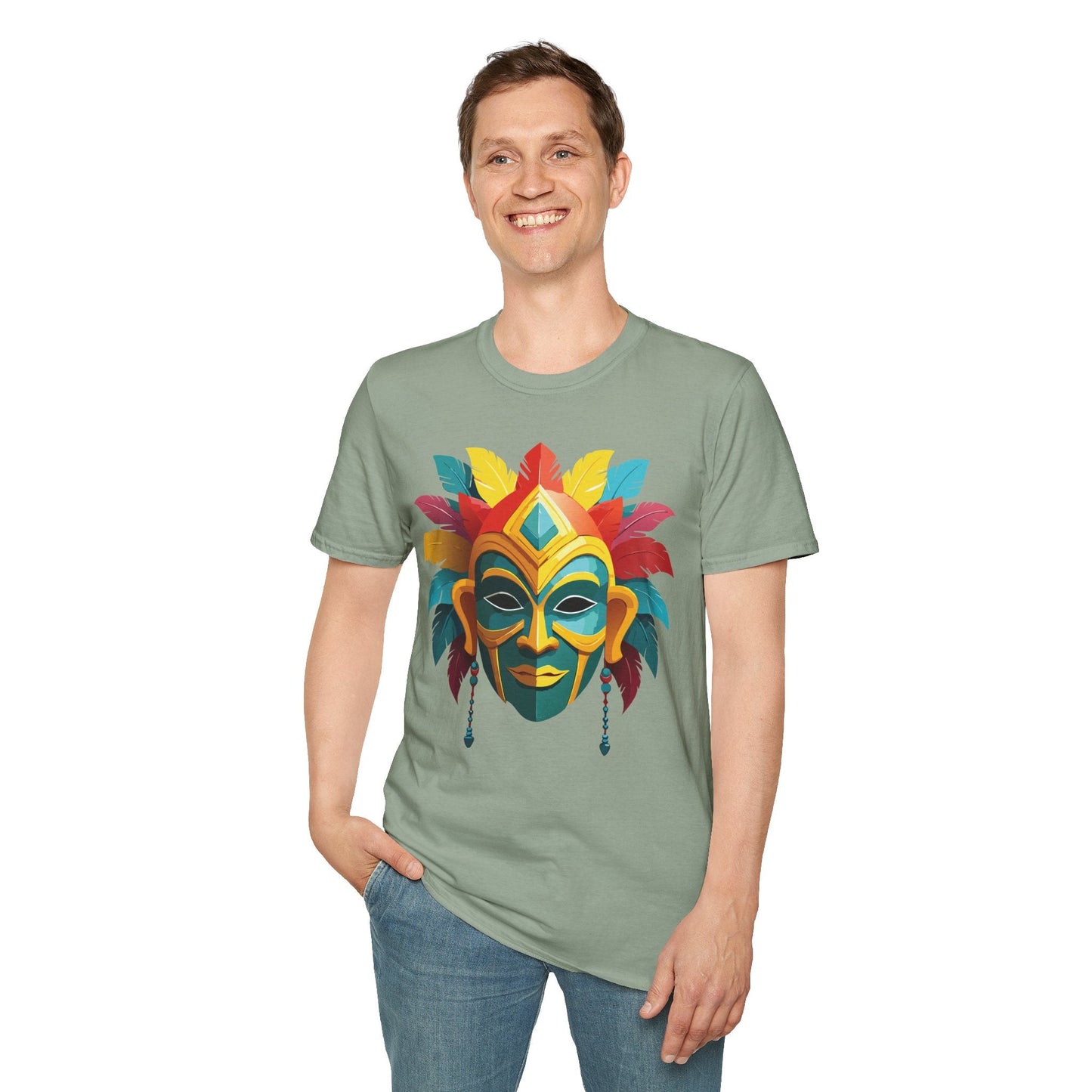 Unisex Mask Tee Shirt Gildan Softstyle 64000 Cotton Masquerade Design For Everyday Wear