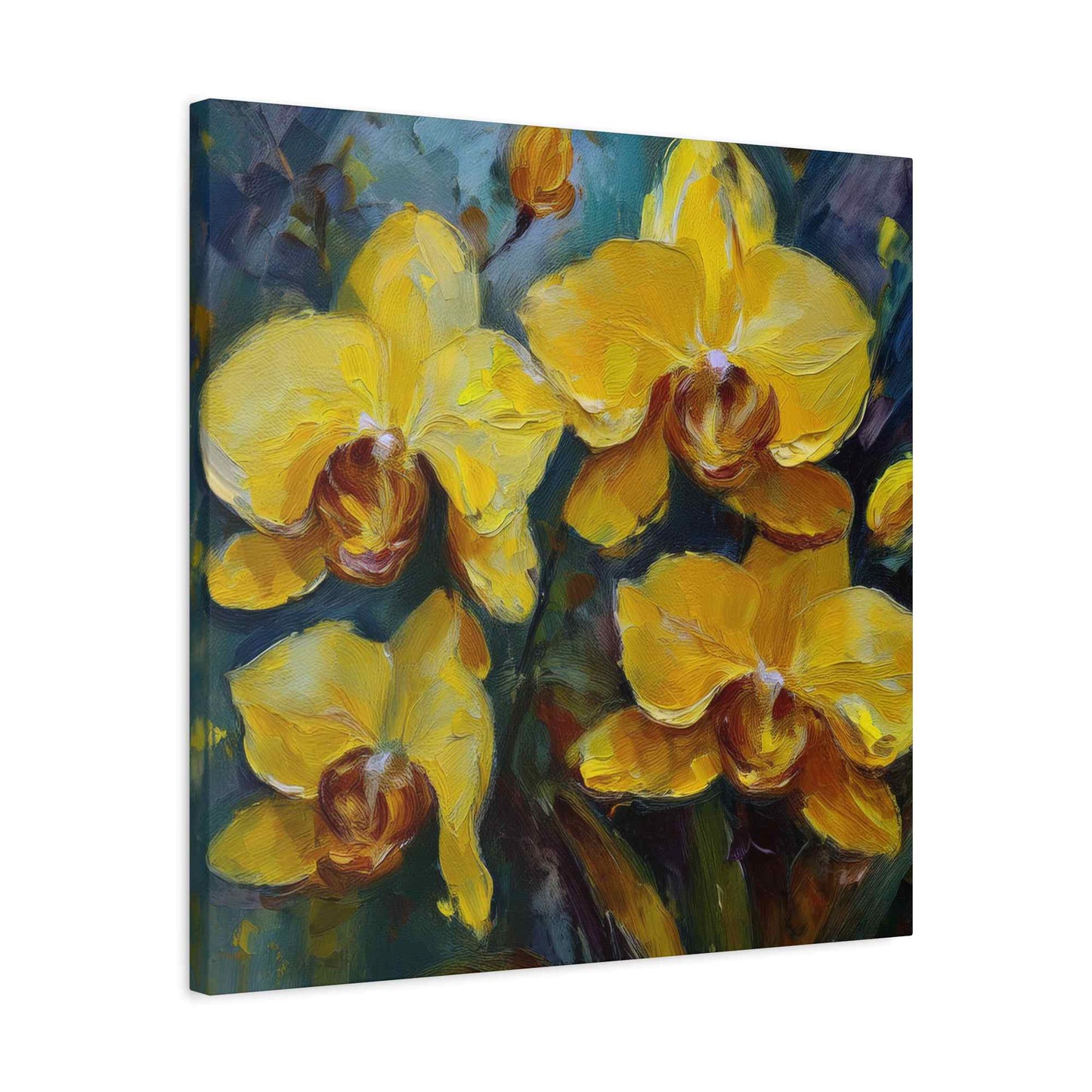 Yellow Orchids Print Canvas, Floral Oil Paint Print 20x20, 24x24, 30x30, 32x32, 36x36 Art Design Pine-Wood Inner Frame MC-138