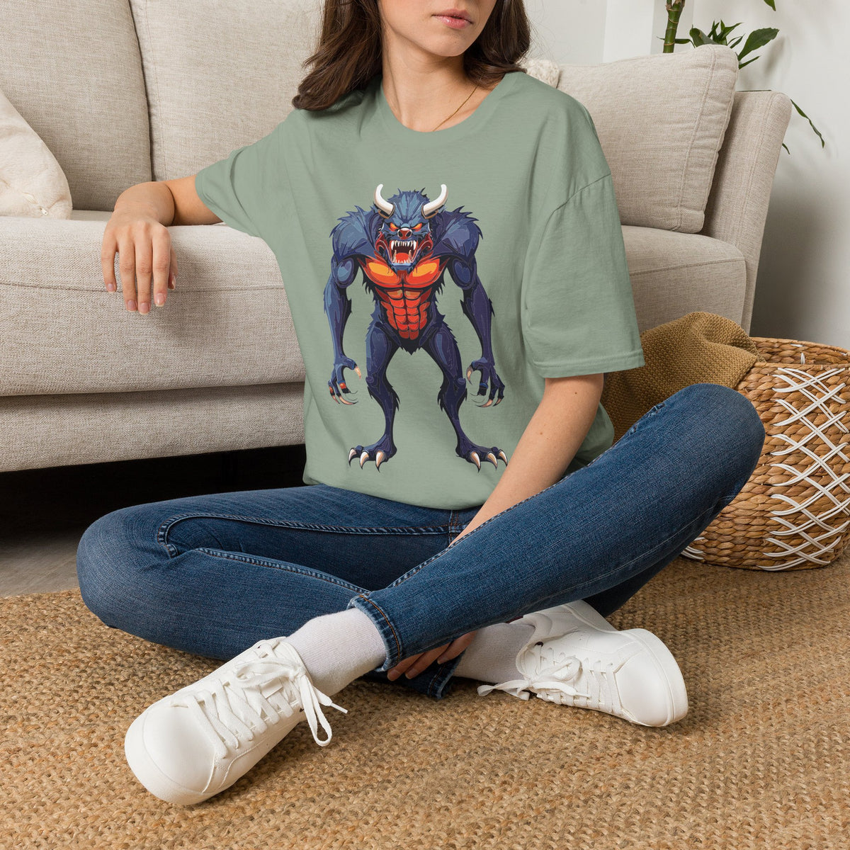 Werewolf Monster T-Shirt — Fierce Halloween Creature Cartoon Graphic Tee Unisex 100 Cotton Gildan T-Shirt
