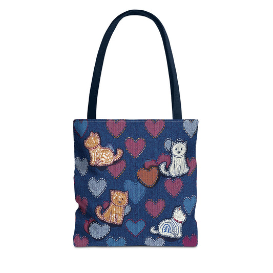 Love Day Graphic Design Denim Fabric Imitation Print Unisex Canvas Bag POLY 3 Sizes Tote Bag 201-3