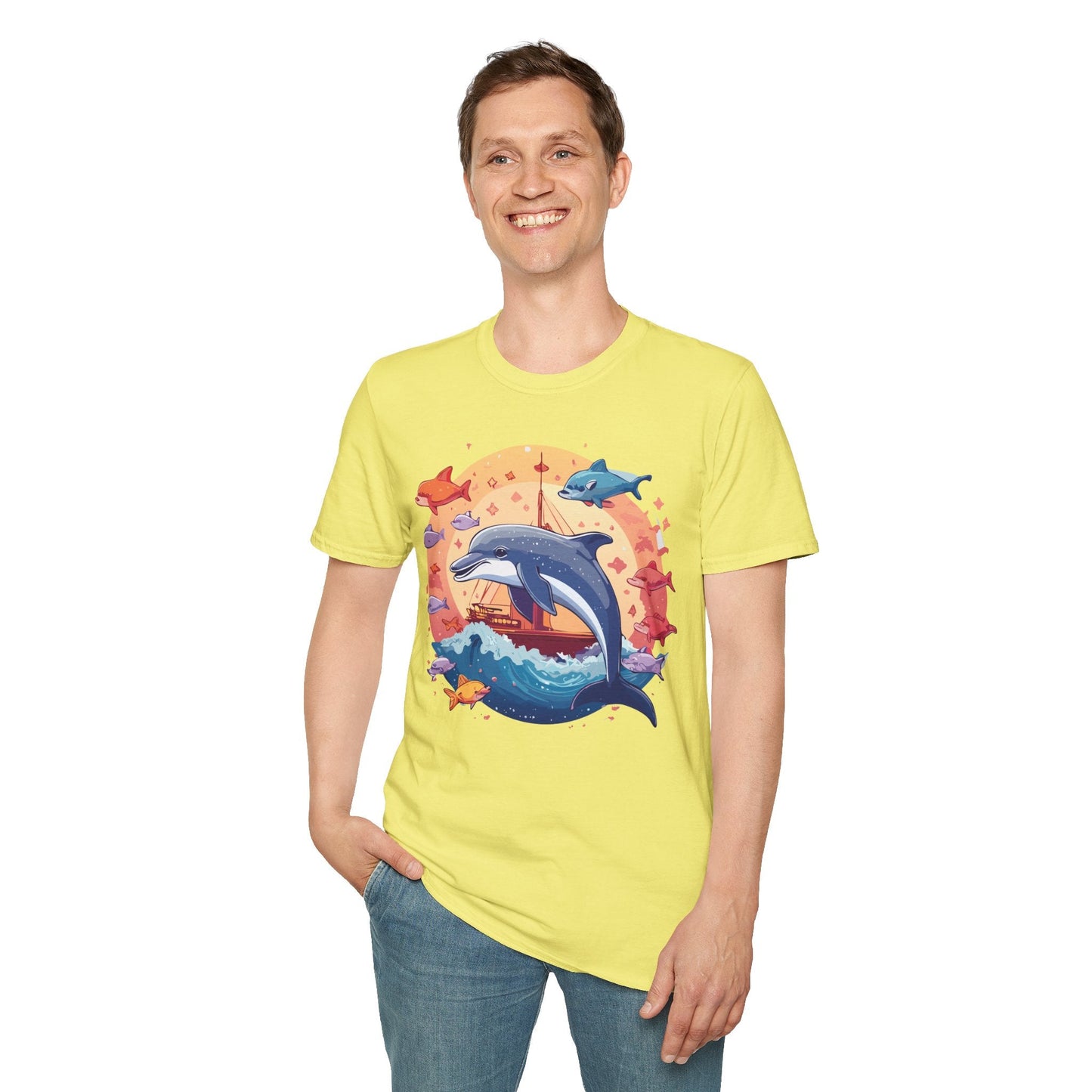 Dolphin Shirt Unisex Softstyle Cotton Tee 100 Percent Ring Spun Lightweight Breathable