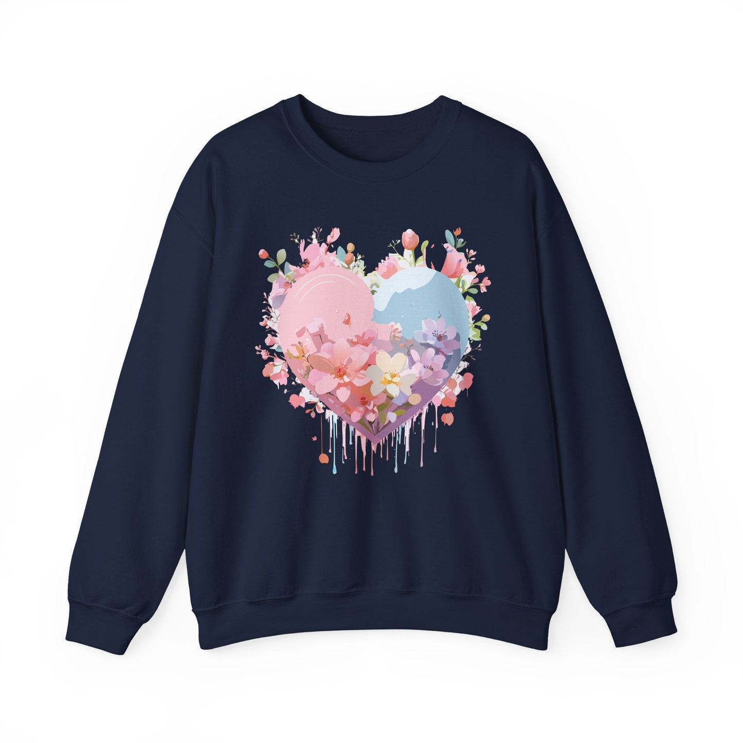 Floral Heart Sweatshirt Unisex Valentine Day Crewneck Gildan 18000 Heavy Blend Winter Wear