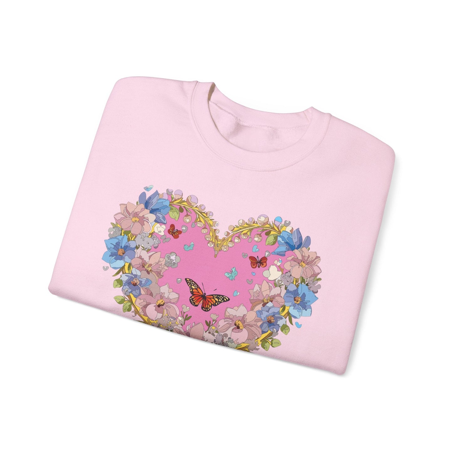 Floral Heart Sweatshirt Unisex Crewneck Gildan 18000 Fifty Fifty Cotton Polyester Valentine's Day
