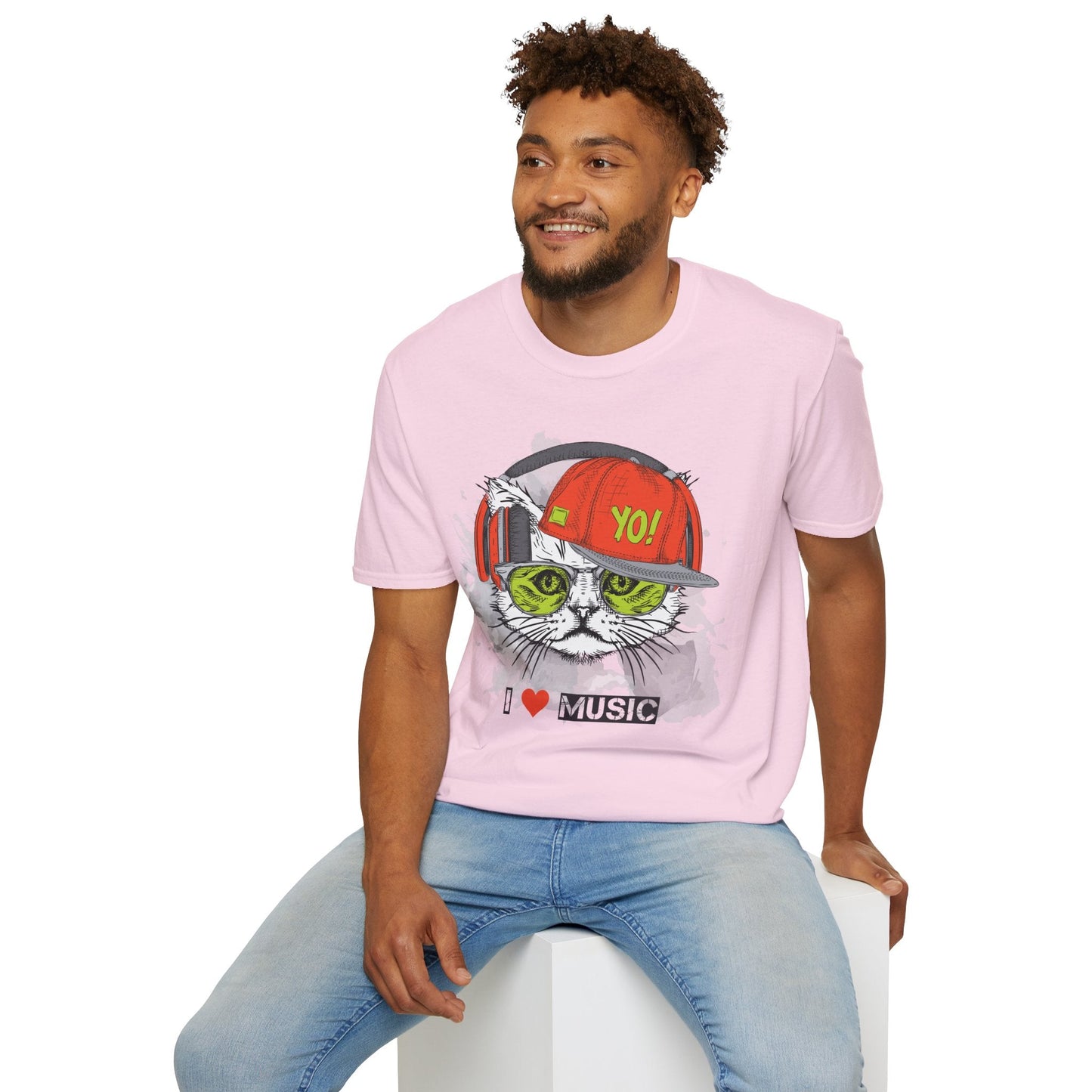 I Love Music Animals Shirt With Headphones Unisex Softstyle Tee Gildan 64000 Cotton Comfort