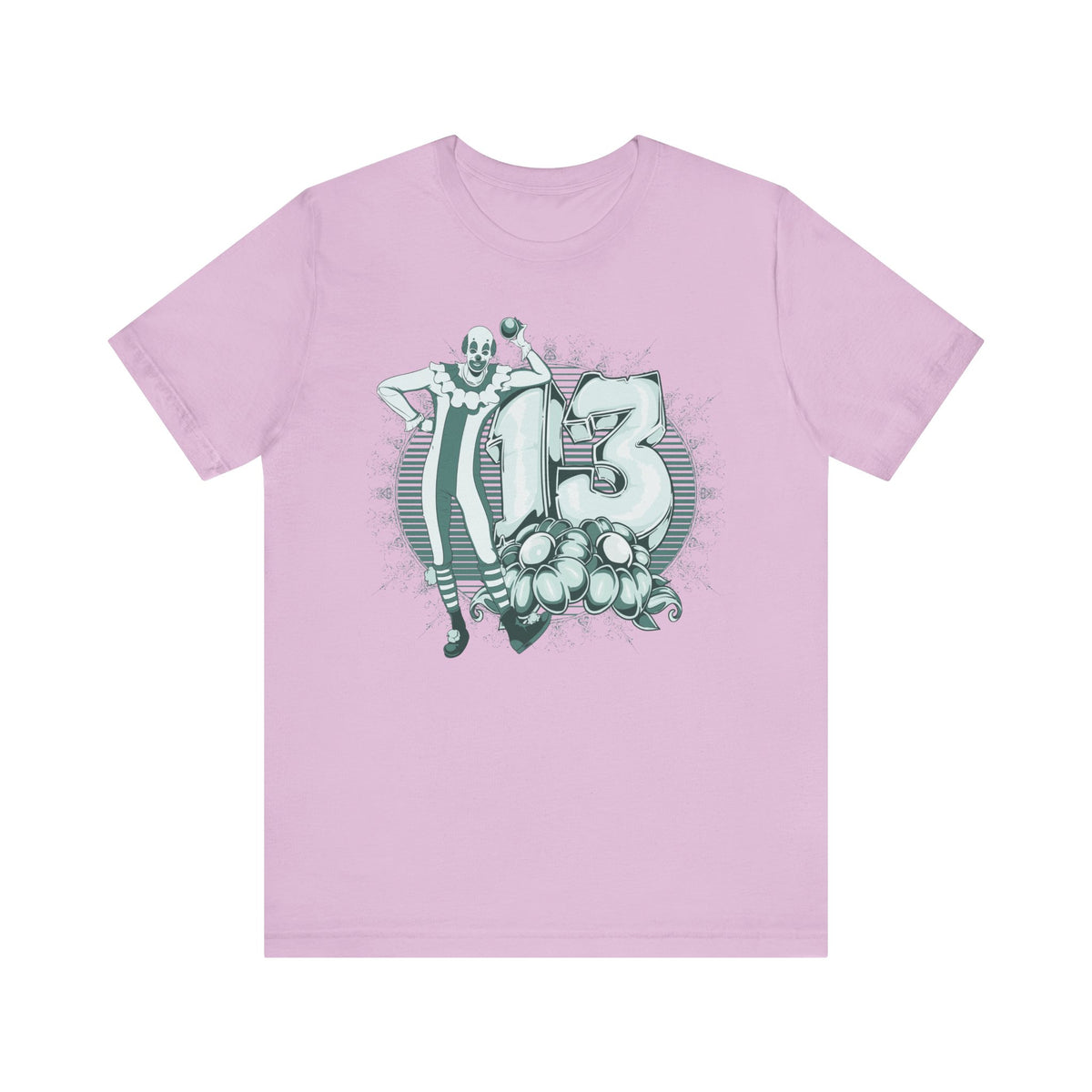 Lucky Number 13 Clown Illustration T-Shirt Vintage Numbers Floral Motif Unisex Cotton Art-39