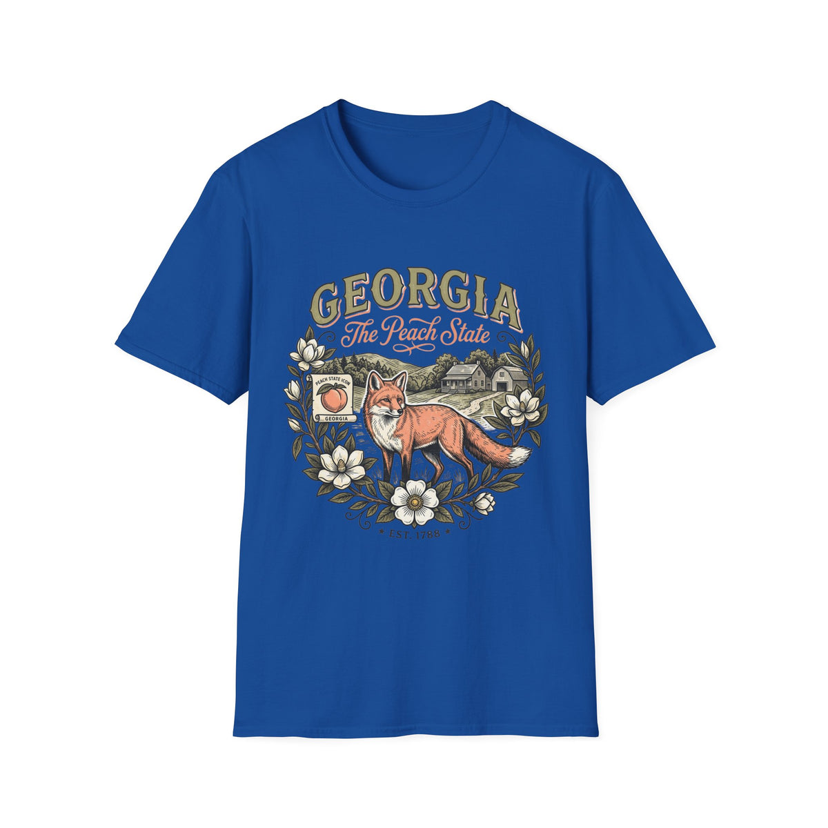 Georgia Fox T-Shirt — The Peach State Vintage Nature Travel Tourist Graphic Design Unisex 100 Cotton Gildan T-Shirt