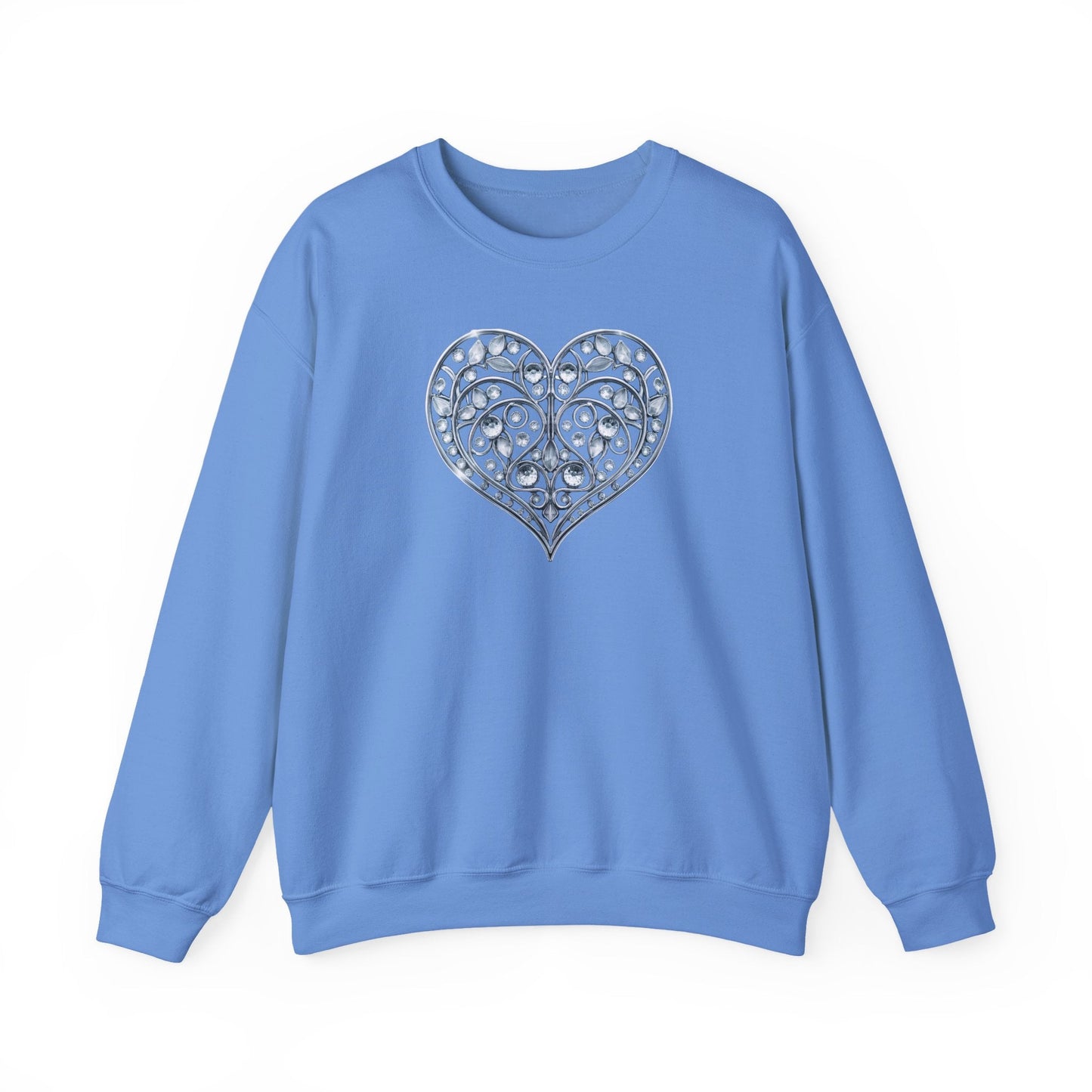 Big Crystal Heart Sweatshirt Unisex Fifty Fifty Cotton Poly Crewneck Valentines Day Sweatshirt