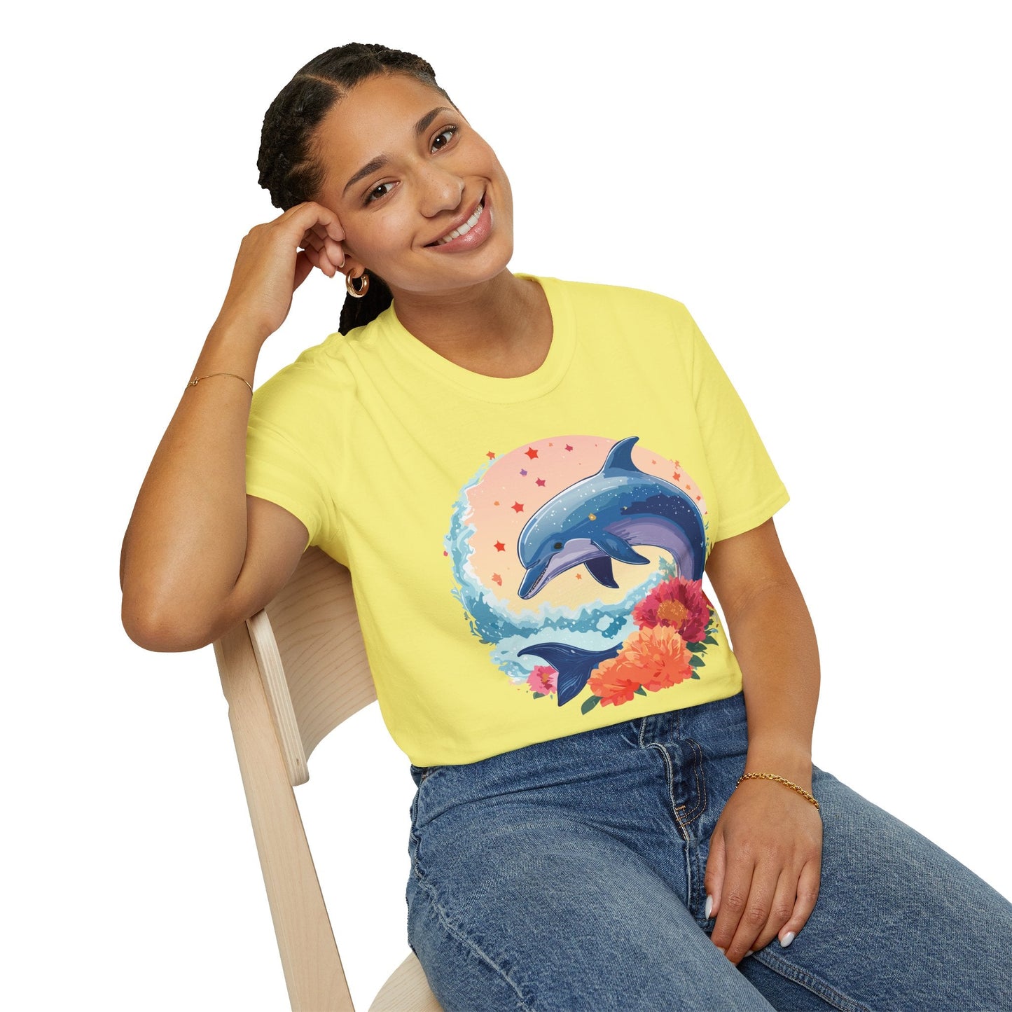 Dolphin Shirts Unisex Tee 100 Percent Ring Spun Cotton Gildan Softstyle 64000 For Everyday Comfort