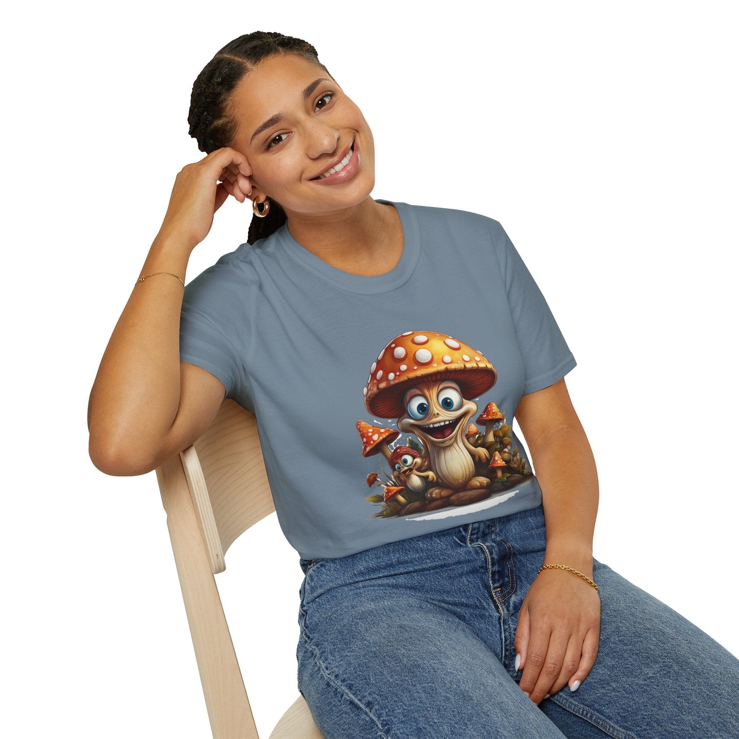 Funny Mashroom Graphic Unisex Softstyle Cotton With Cartoon Illustration Design 16