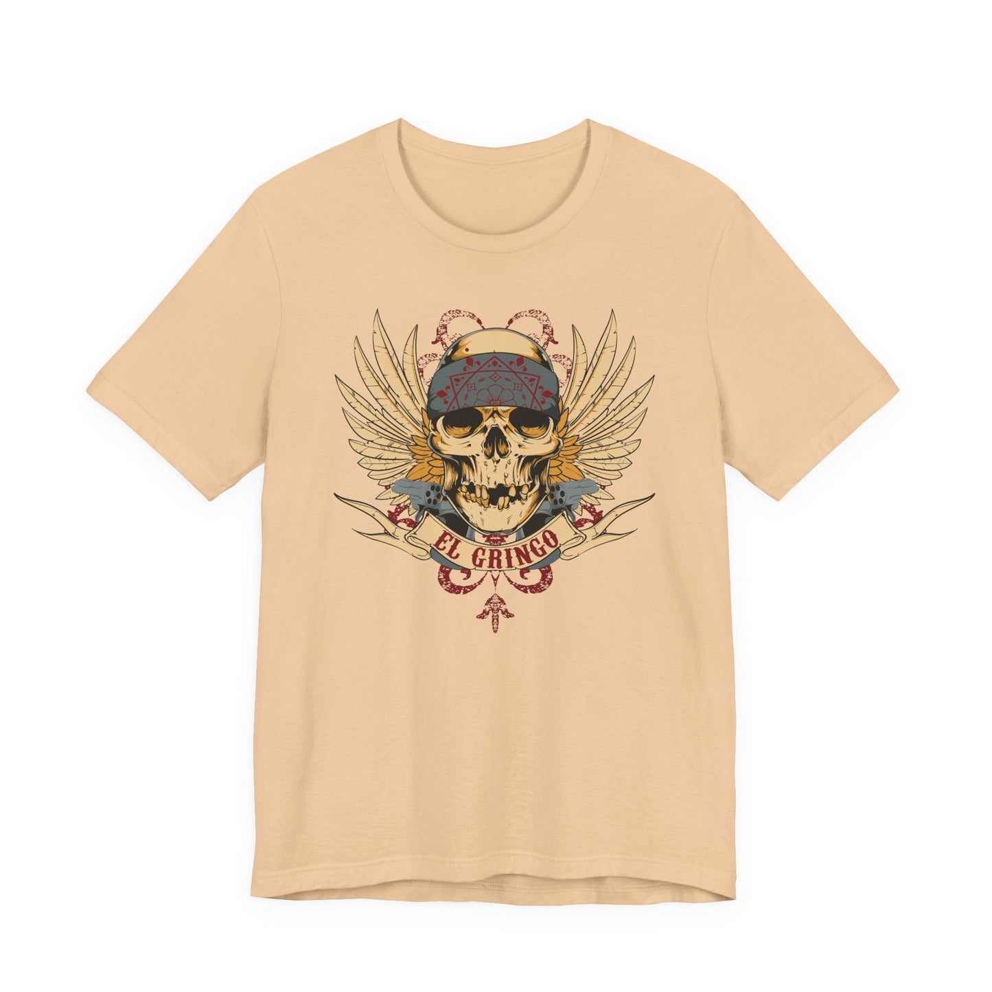 El Gringo Skull with Wings T-Shirt Vintage Tattoo Style Art-53