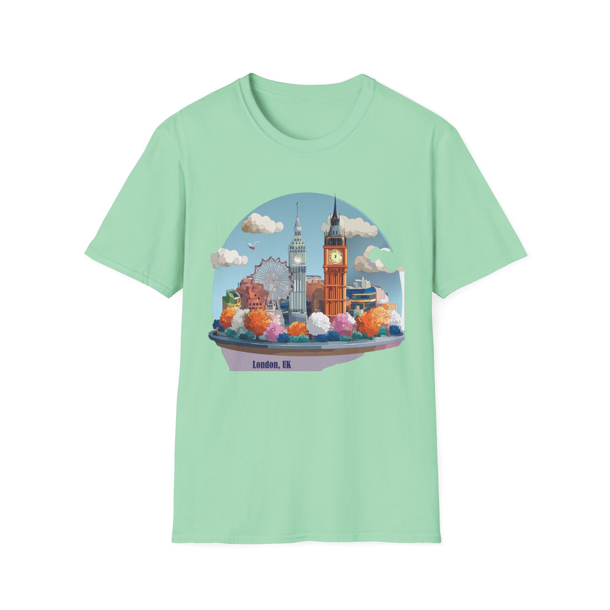 London Skyline illustration T-Shirt | Big Ben, London Eye, cityscape