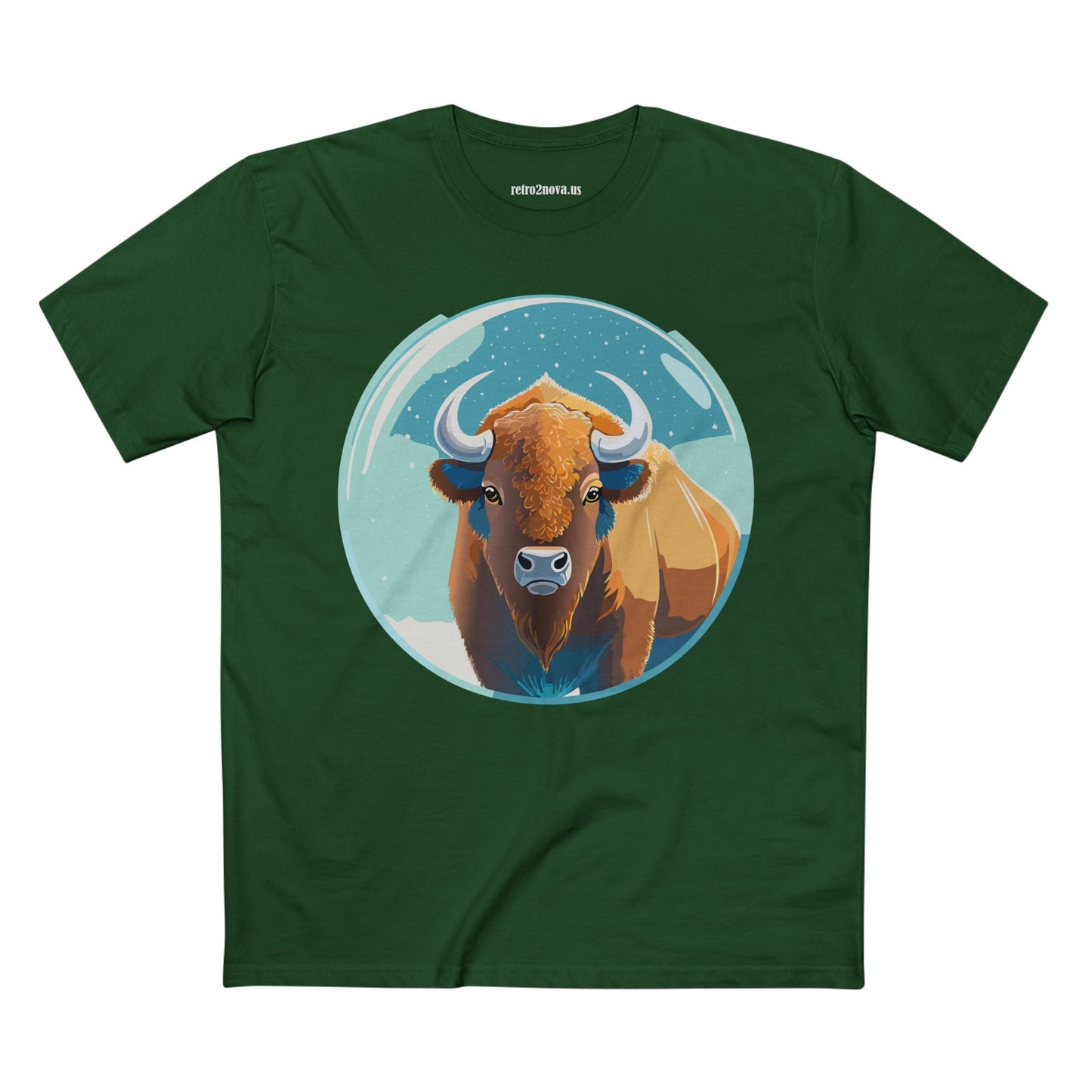 Retro2Nova Bison Art Tee Unisex Premium Cotton Staple Shirt With Original Animal Illustration From Art Collection