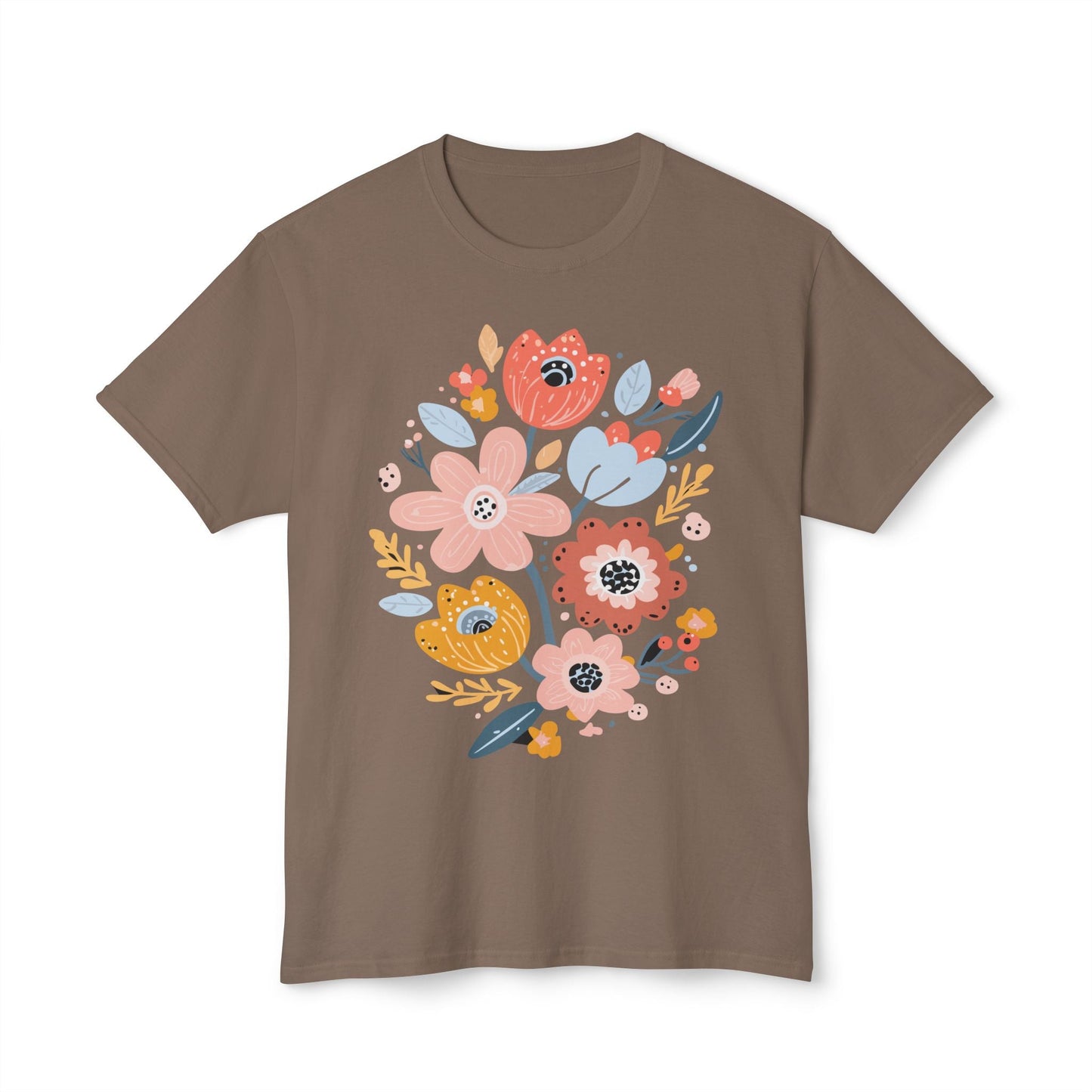 Unisex Floral Art T Shirt with Vintage Flowers Print One Hundred Percent Cotton Tee Printed In USA