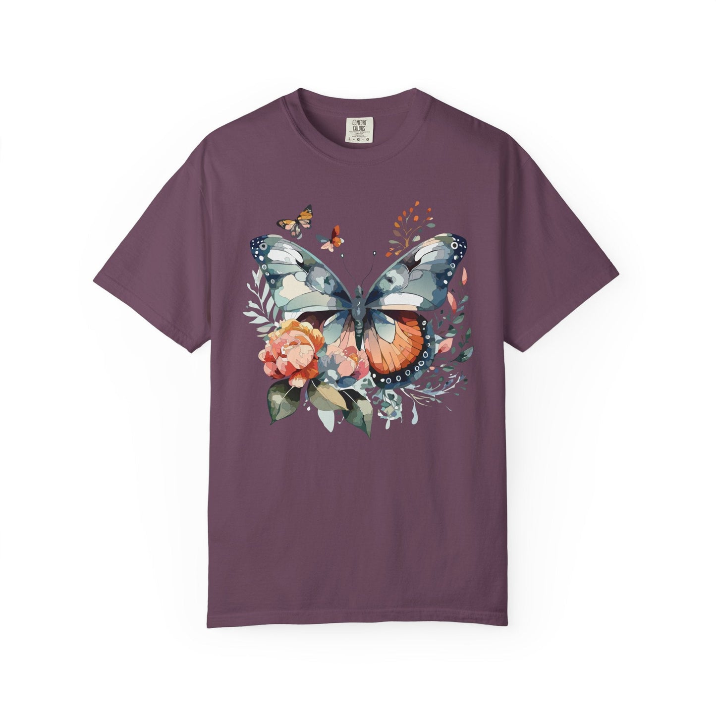 Butterfly Floral Print T-Shirt Botanical Design Unisex Heavy Cotton Tee b1