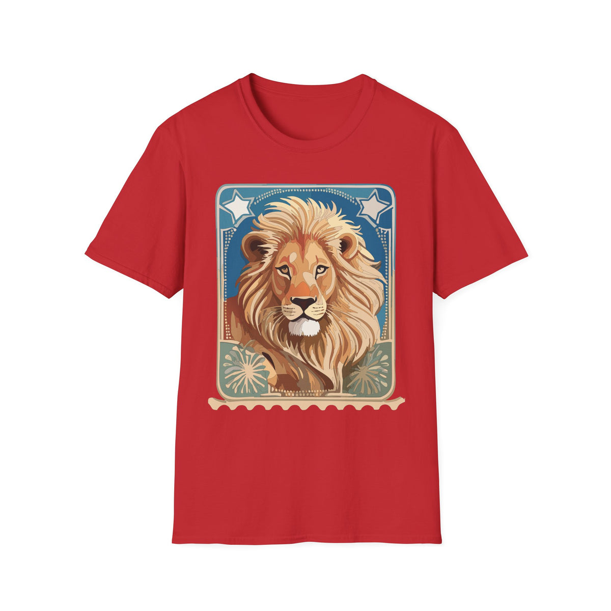 Majestic Lion Portrait Graphic Posters, Post Stamps Design Unisex 100 Cotton Gildan T-Shirt