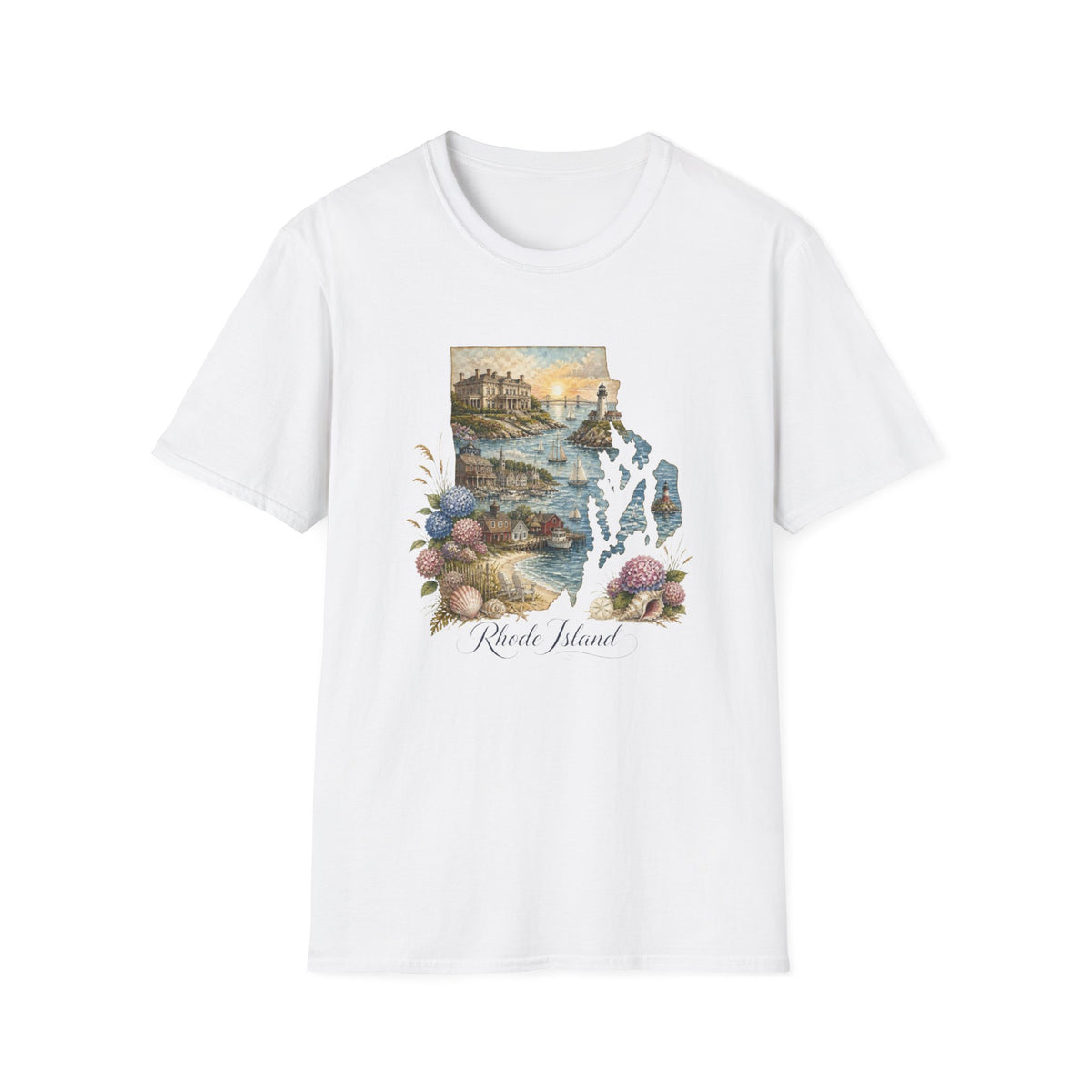 Rhode Island Coastal Vintage Graphic Design Unisex 100 Cotton Gildan T-Shirt
