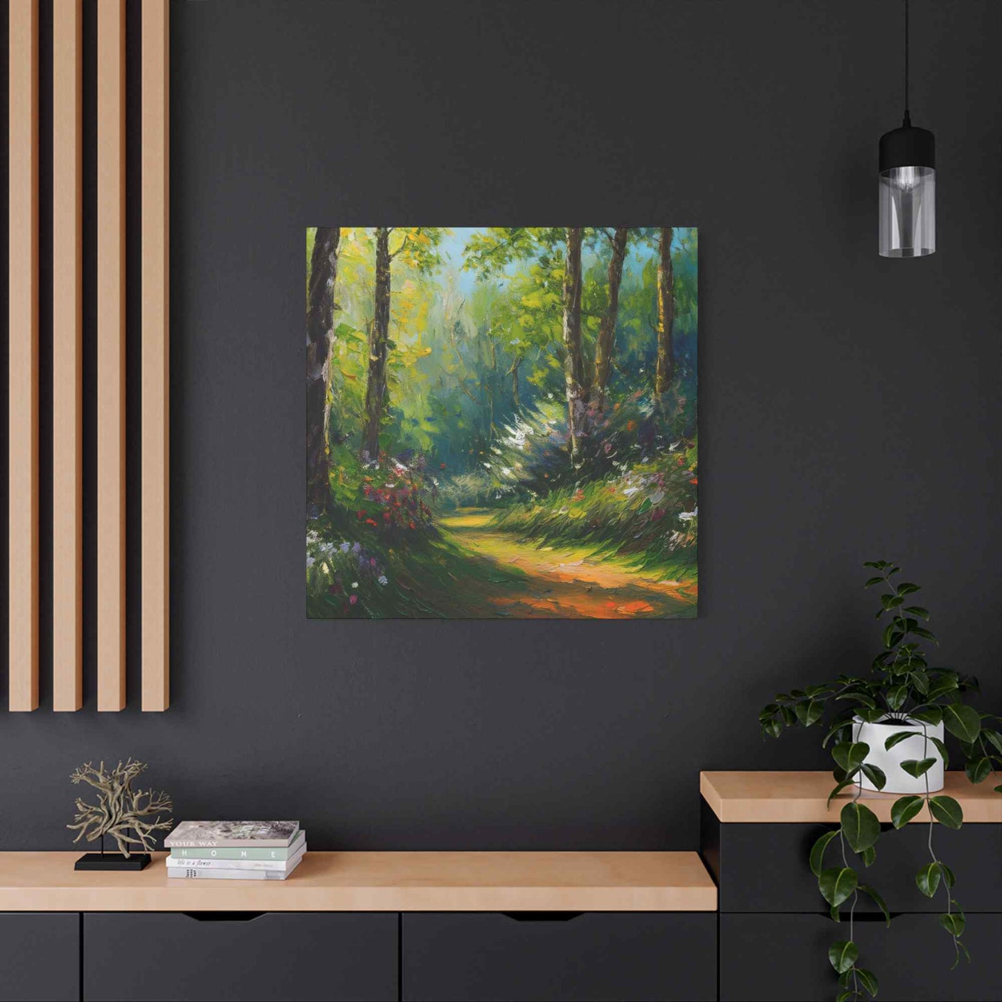 Summer Forest Print Canvas, Oil Paint Print 20x20, 24x24, 30x30, 32x32, 36x36 Art Design Print Pine-Wood Inner Frame MC-88
