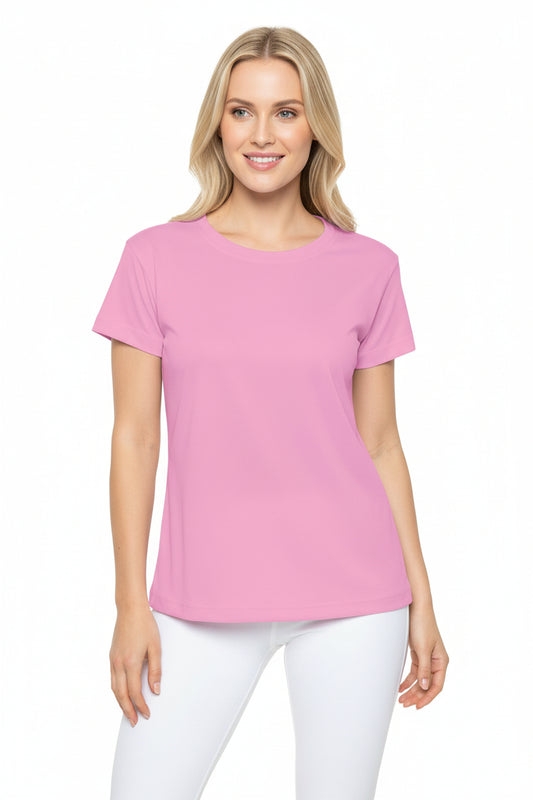 Blush Pop Pink Women's Sports Jersey Short Sleeves 100% Poly Solid Pink Color Print Athletic Tee