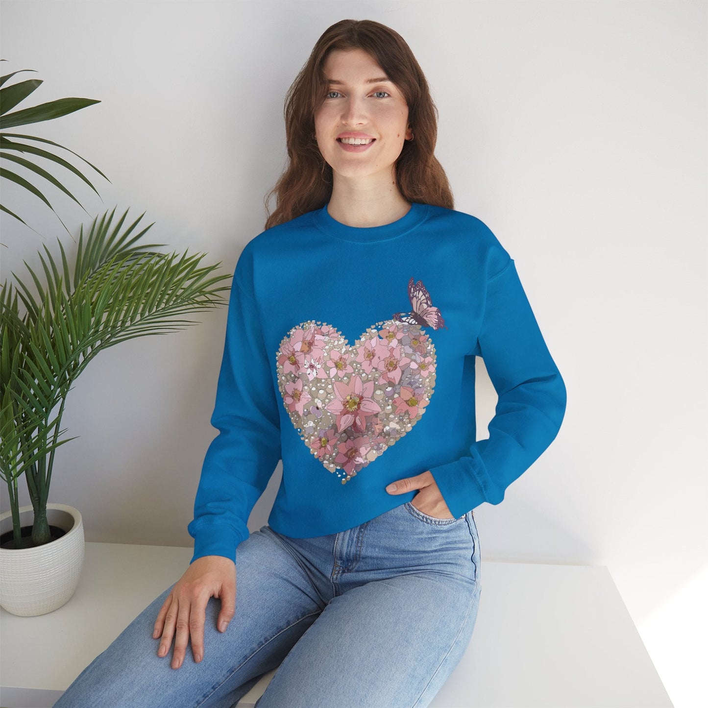Unisex Floral Heart Sweatshirt Floral Love Valentines Day Gildan 18000 Heavy Blend Crewneck