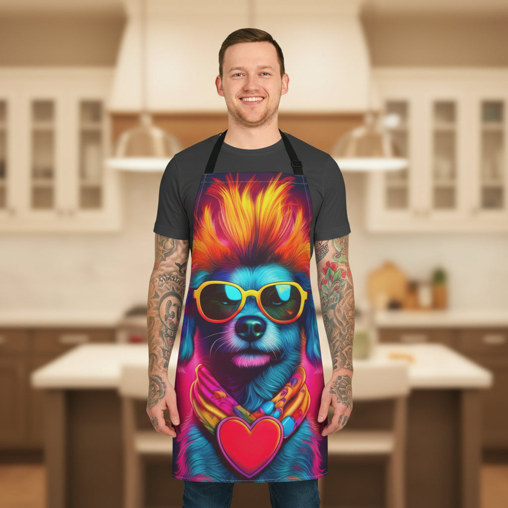 Neon Poodle Apron — Colorful Dog with Heart & Sunglasses Cooking Apron Stain-Resistant - Art Print Canvas Apron