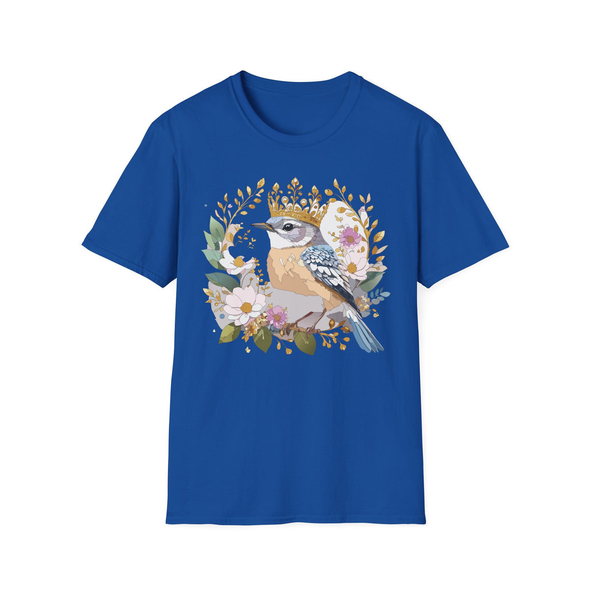 Blue Jay with Floral Wreath and Crown T-Shirt | Bird Illustration
