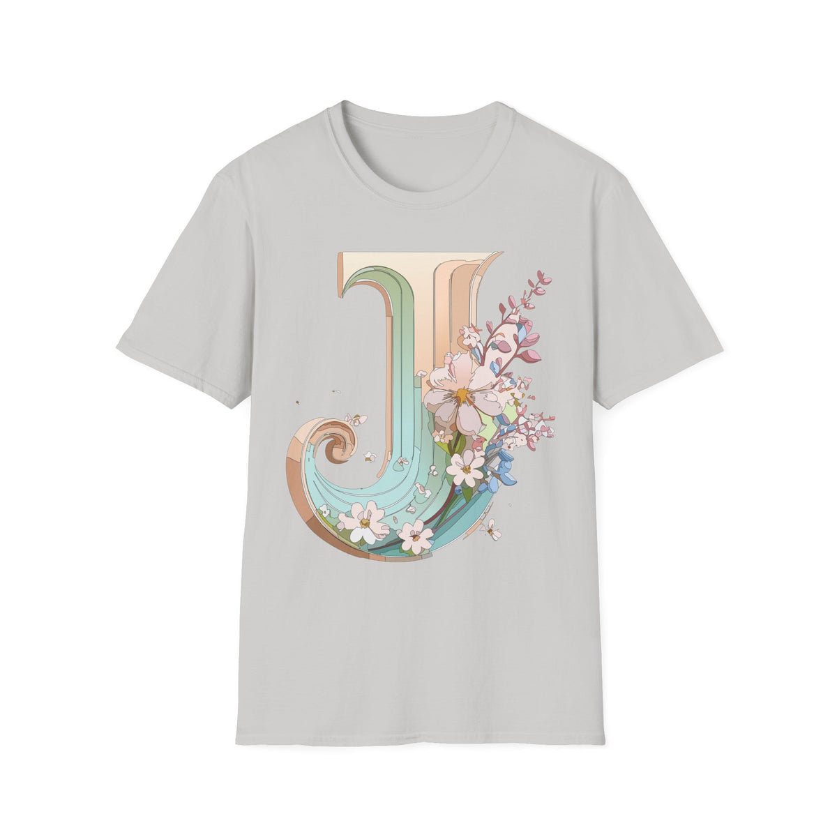 Floral Letter J monogram T-Shirt | Vintage pastel initial tee