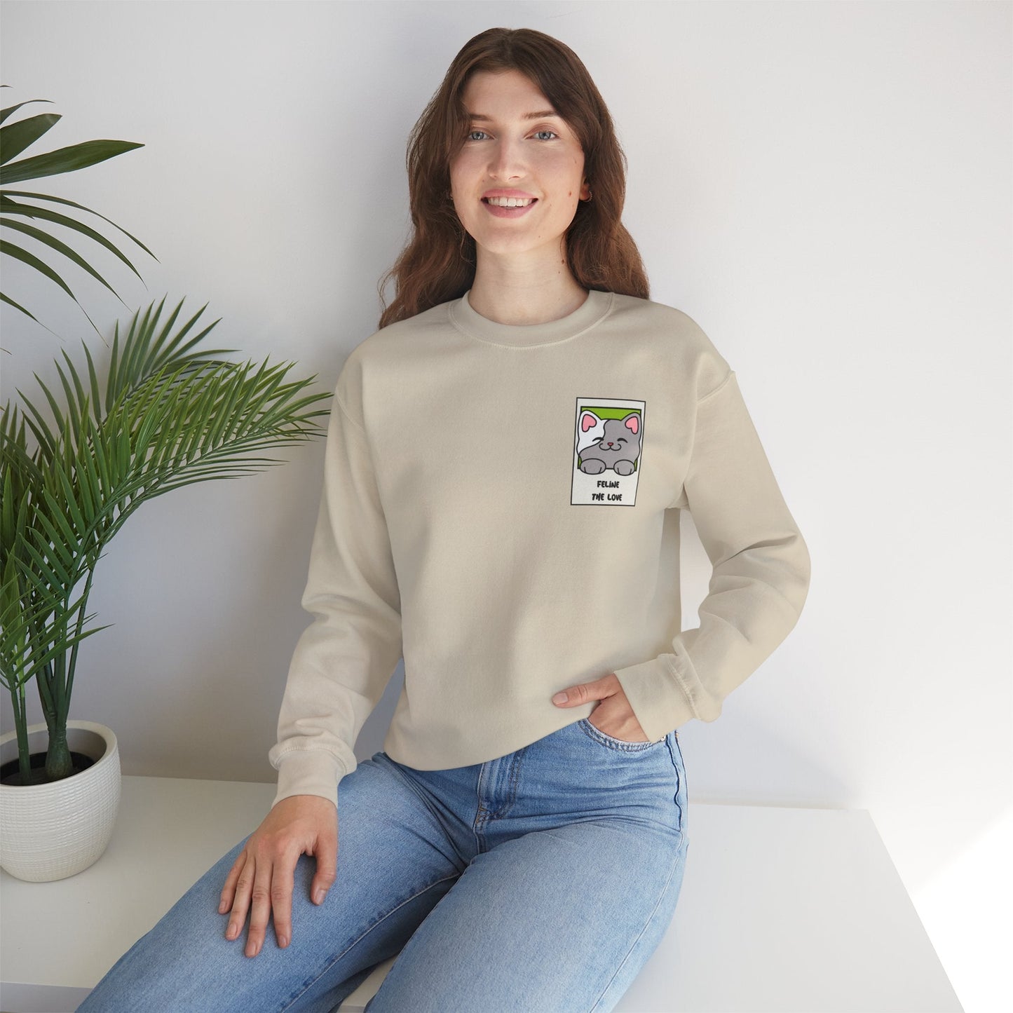 Pocket Cat Sweatshirt Unisex Cat Heart Sweatshirt Valentines Day Gift 50 Percent Cotton Poly Blend
