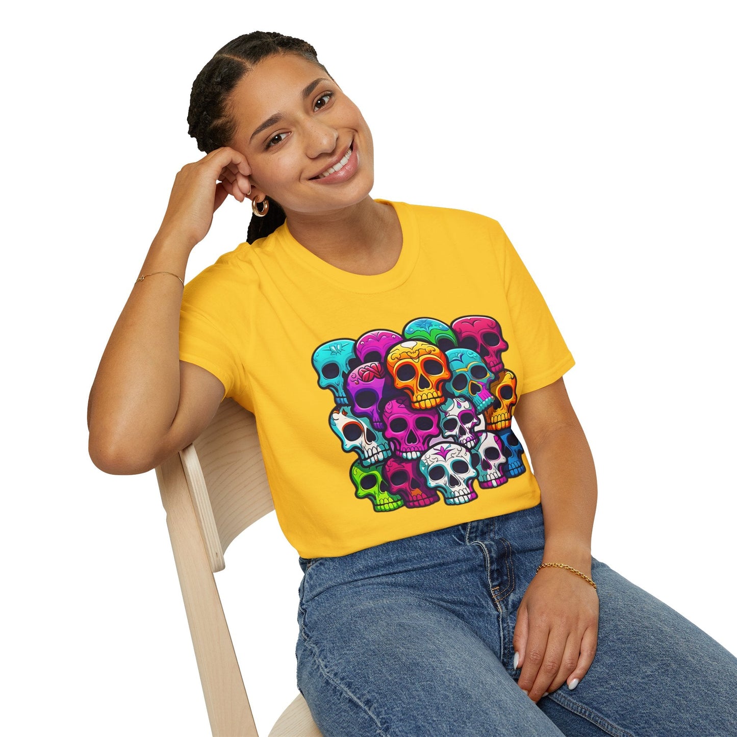 Unisex Skull Tee Shirt With Skeleton Design Gildan Softstyle 64000 100 Percent Ring Spun Cotton