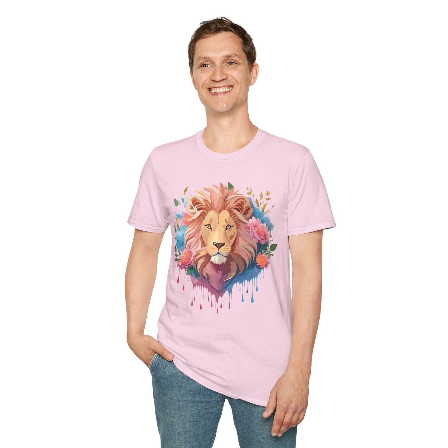 Lion Shirt Unisex Floral Lion Tee 100 Percent Cotton Softstyle Gildan 64000