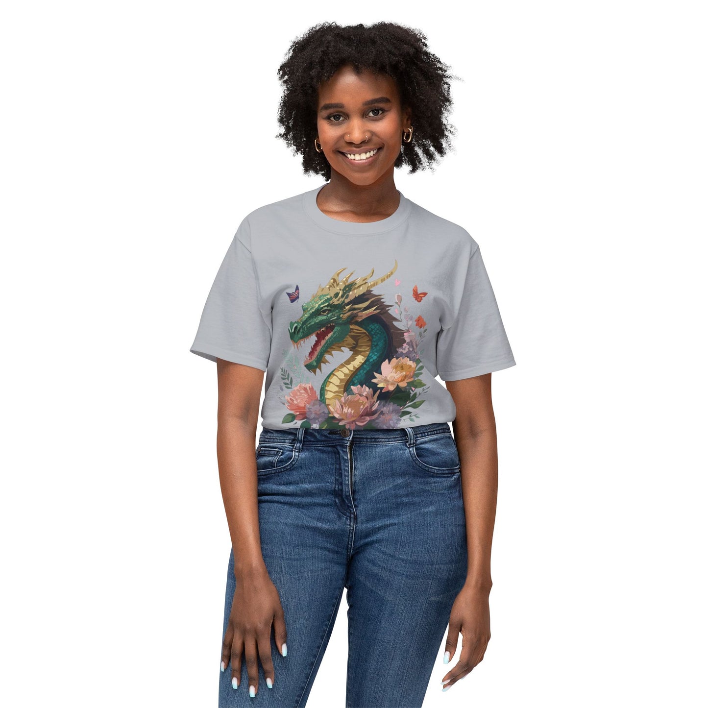 Dragon T-Shirt, Vintage Dragon Tee, Floral Tees, Dragon Art Design Shirt, Tee Shirt with Dragon 3