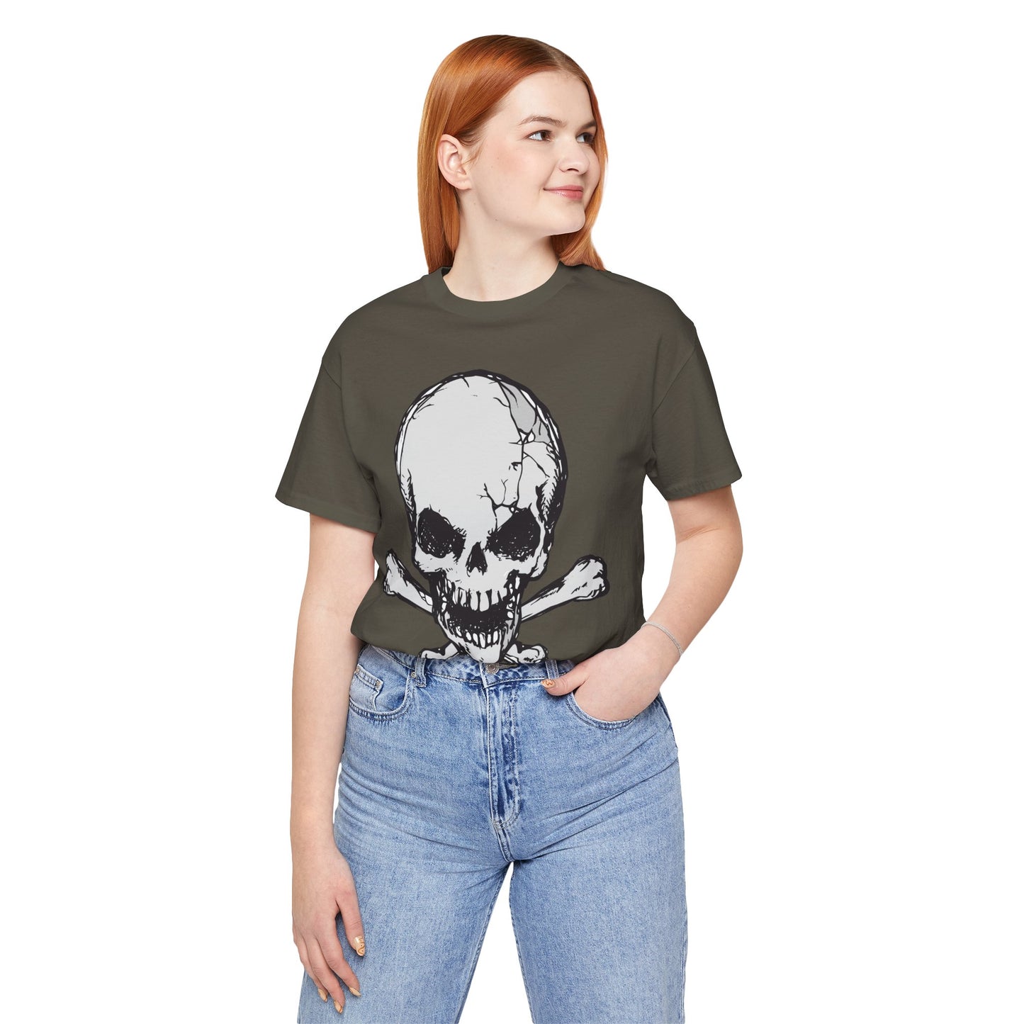 Grey Skull Graphic Design Tee, Skull Shirt, Vintage Tees, Art Design T-Shirt, Vintage Graphic Tee, Art Shirts with Skulls