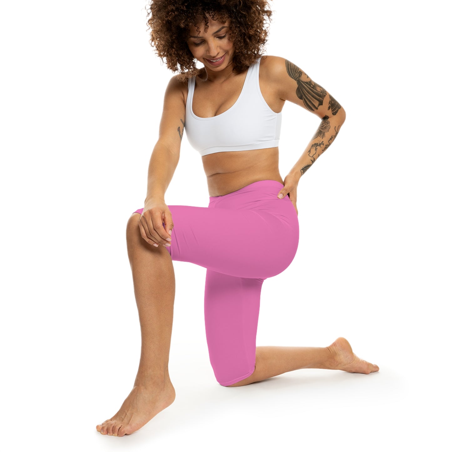 Pink Carnation Color Women's Brushed Suede Poly Span Casual Capri Leggings XS-2XL