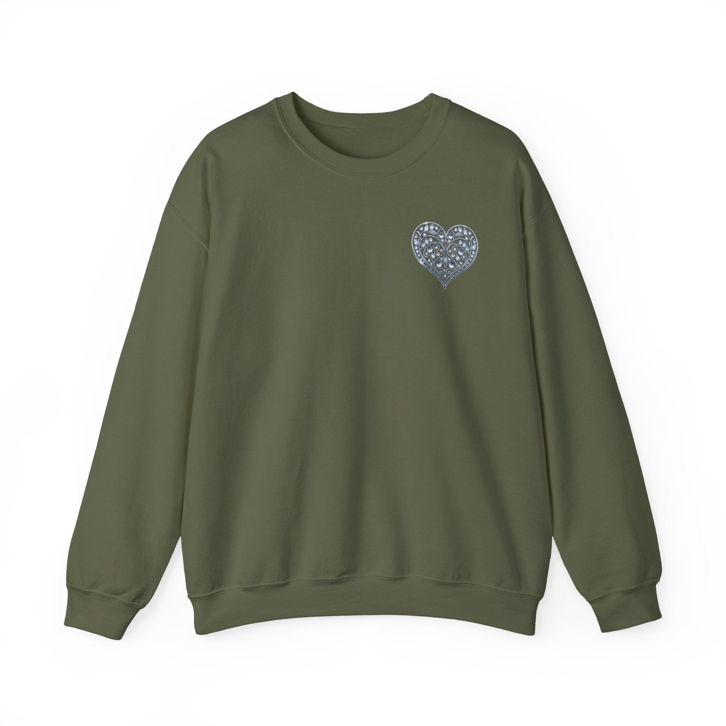 Crystal Heart Sweatshirt Unisex Fifty Fifty Cotton Poly Valentine Day Crewneck Gildan 18000