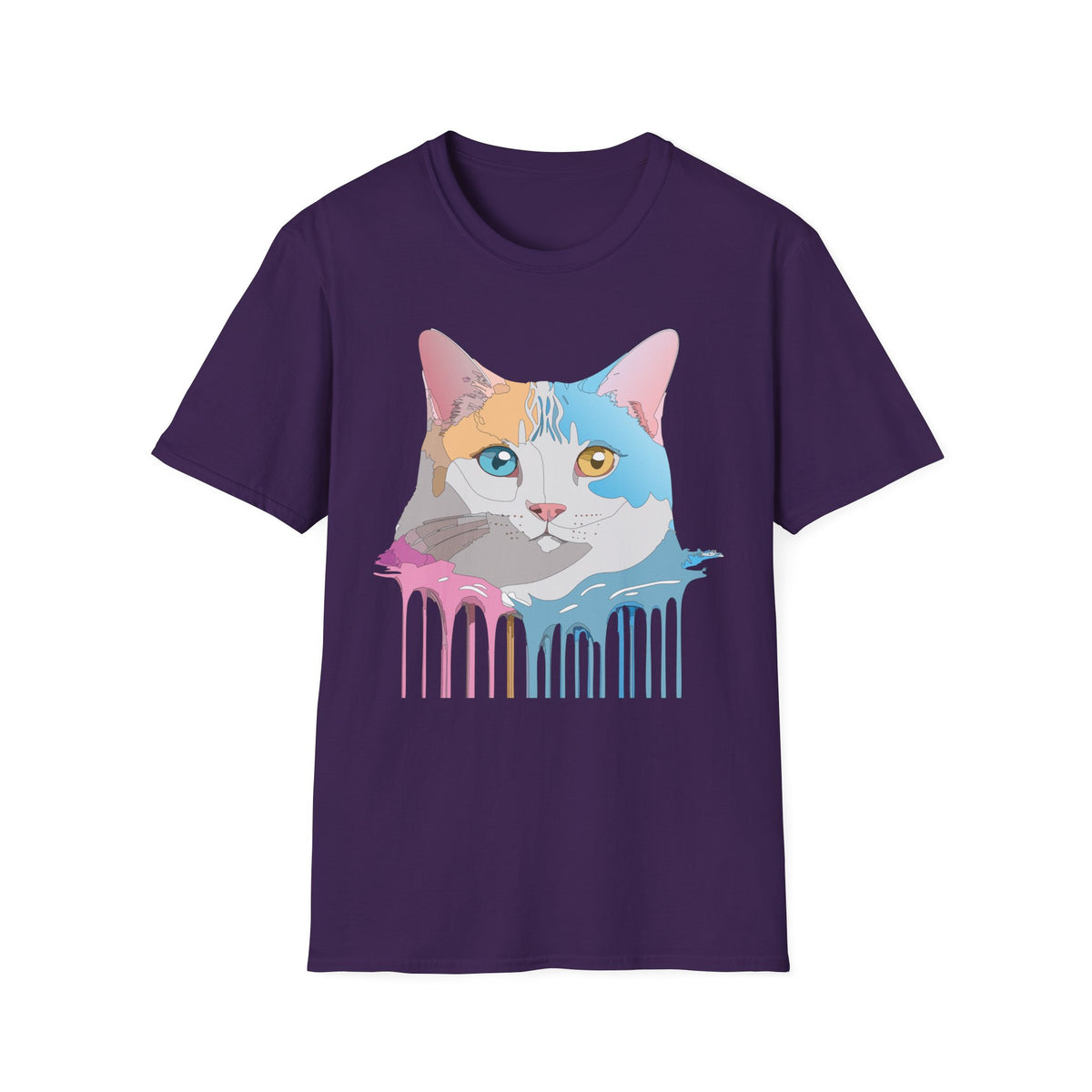 Colorful Dripping Cat Illustration T-Shirt | Calico Portrait Tee